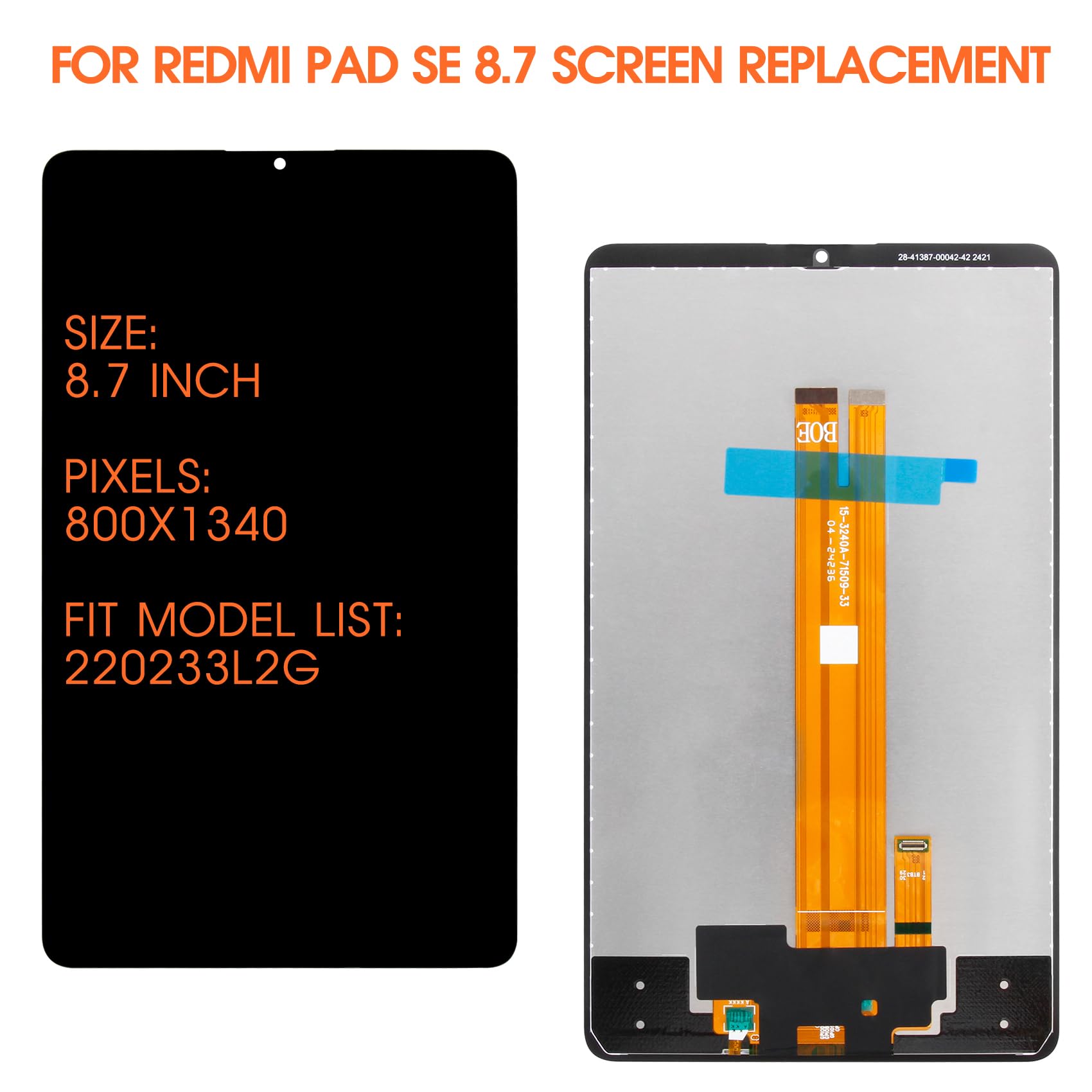 AGCUT LCD-Display für Redmi Pad SE LCD Display für Xiaomi Redmi Pad SE 8,7 Zoll (22,6 cm) Display, Ersatzteil, komplette Montage mit Werkzeugen, Schwarz