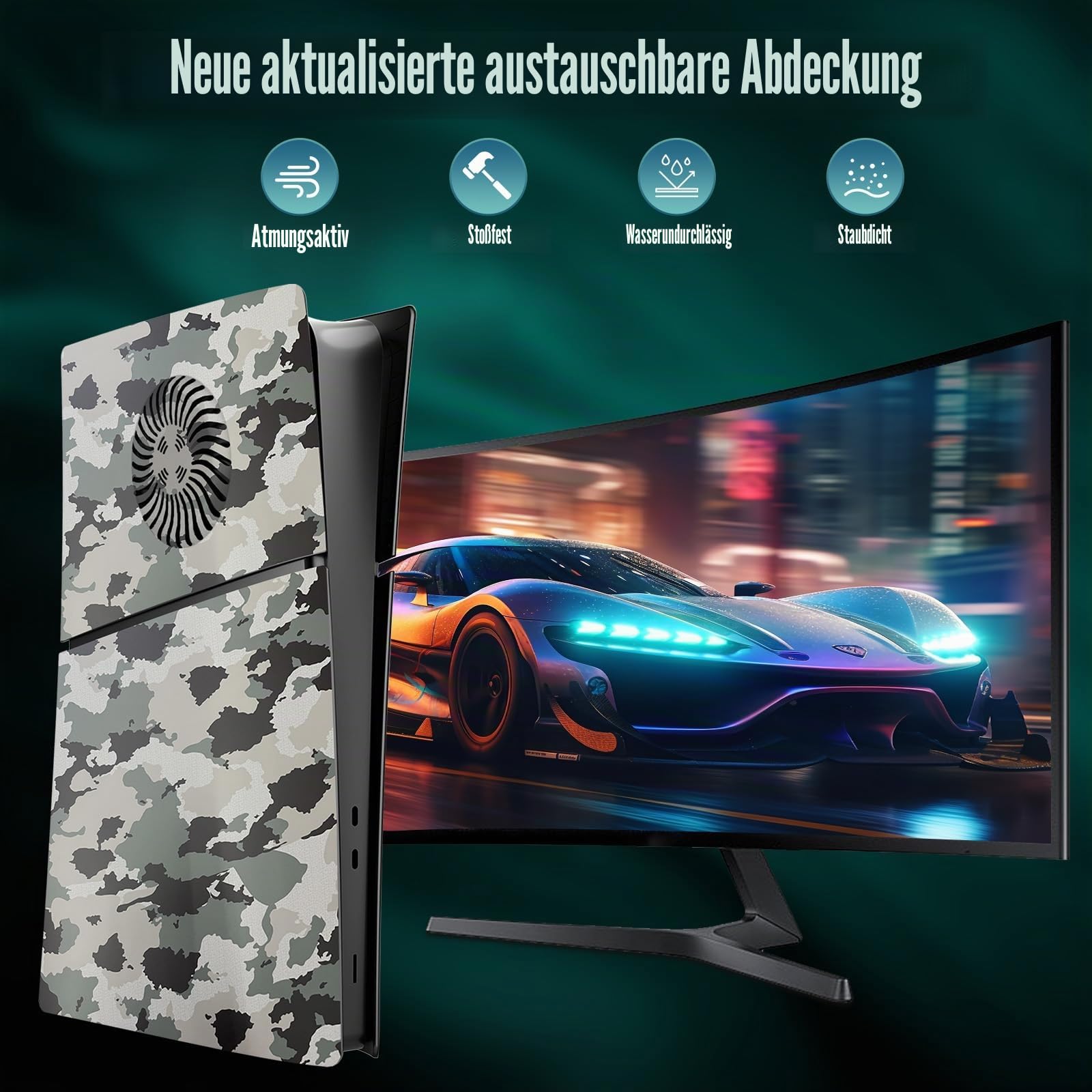 Ersatz-Platten Abdeckung Faceplates für PS5 Slim Konsole Digitale Edition, Seitenplatten mit Kühlungsöffnungen Benutzerdefinierte Hülle ABS-Gehäuse Anti-Kratzer Zubehör, Tarnfarbe