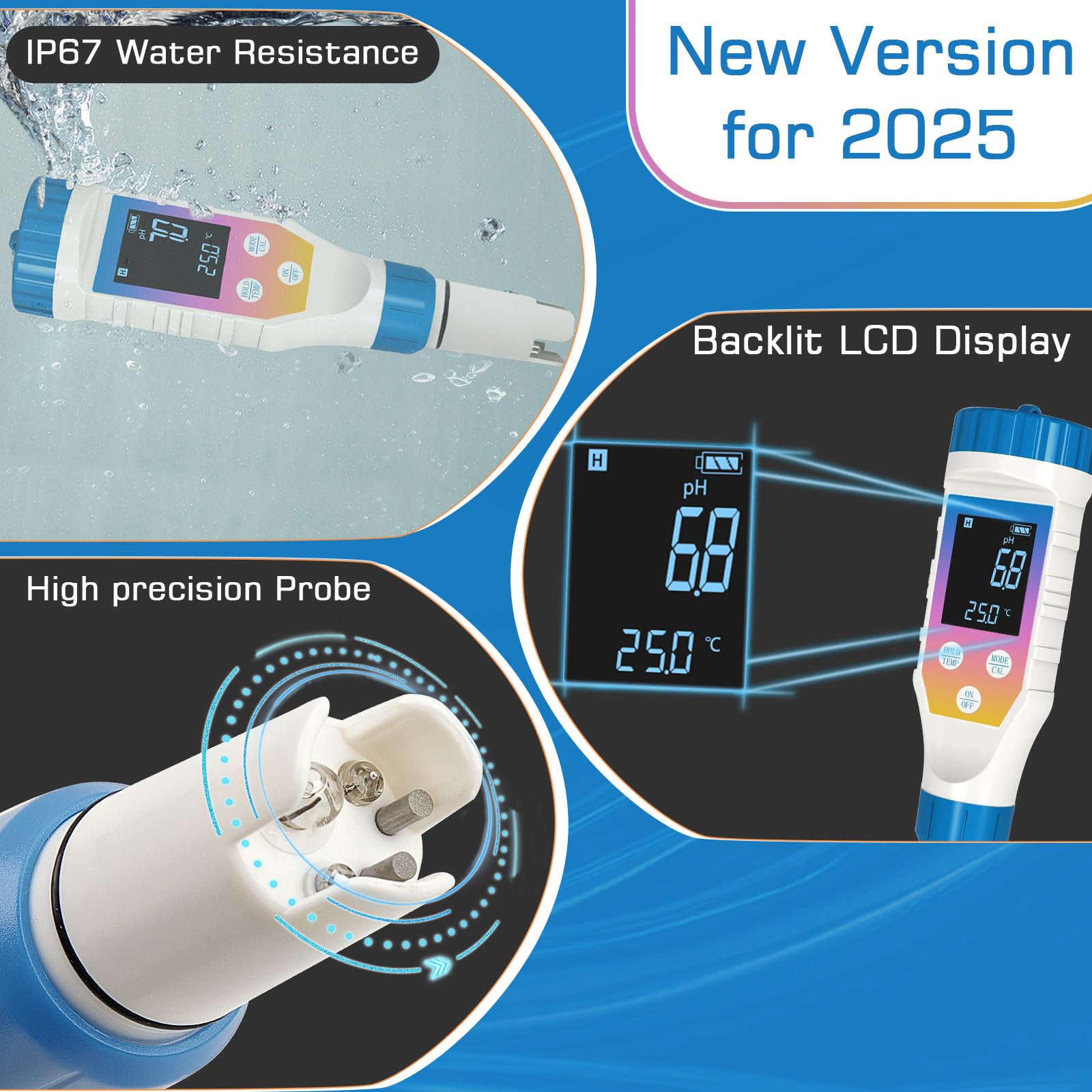 7 in 1 pHmetro per acqua, Kit pH/H2/TMEP/EC/TDS/ORP/SALINITÀ, Tester di Salinità per Acquari, Misuratore ORP per Acqua Ricca di Idrogeno, Misuratore TDS e EC per Idroponica