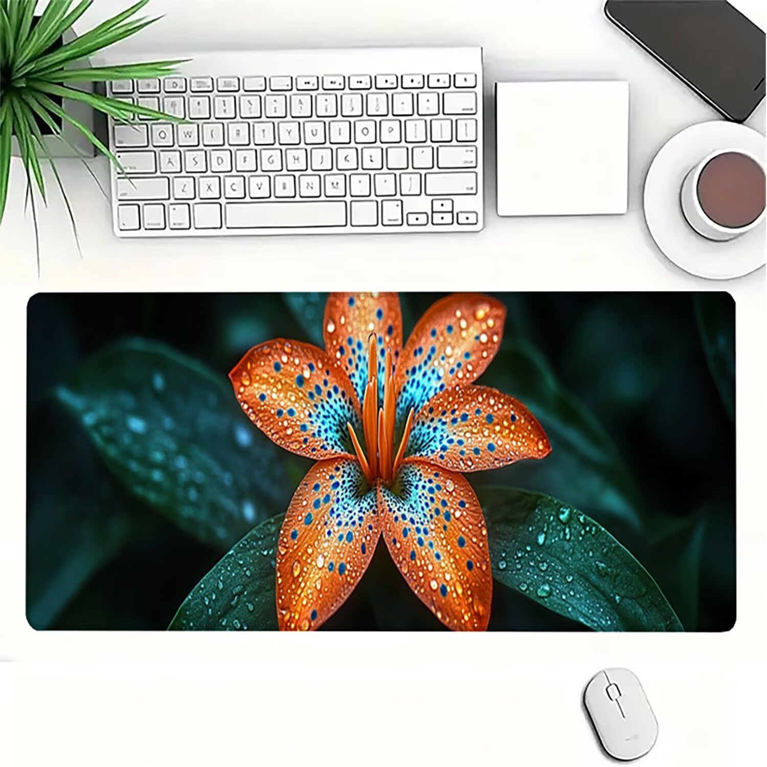 Lejnlnng Podkładka pod mysz do gier XXL, 120 x 60 cm, duża kwiatowa mata na biurko, wodoodporna podkładka pod mysz XL, antypoślizgowa gumowa podkładka pod mysz z przeszytymi krawędziami do biura, do