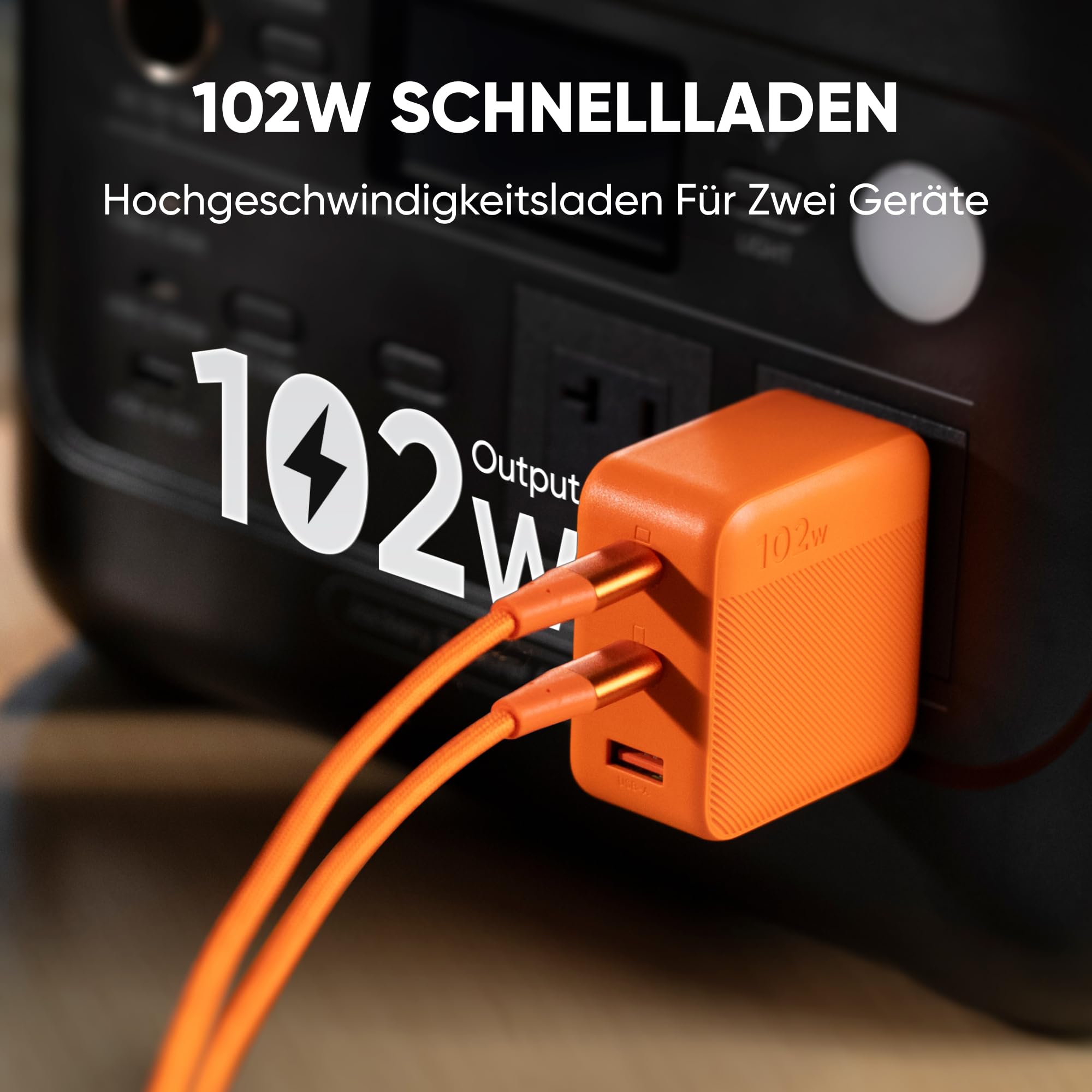 Jackery 102W GaN Schnellladegerät mit 3 Anschlüssen – 2×100W USB-C & 18W USB-A, PD3.0/PPS/QC4.0, kompatibel mit Explorer 100 Plus/240 v2/300 Plus | Zwei USB-C-Anschlüsse, 100W Blind-Steckladen, perfekt für Heim-Setups, Ein Ladegerät für meisten Geräte