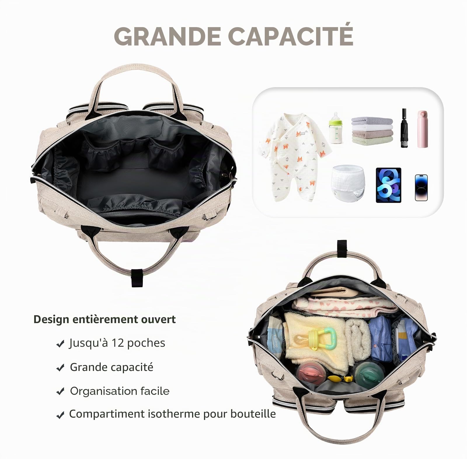 Pomelo Best Sac à langer avec pinces pour poussette et matelas à langer