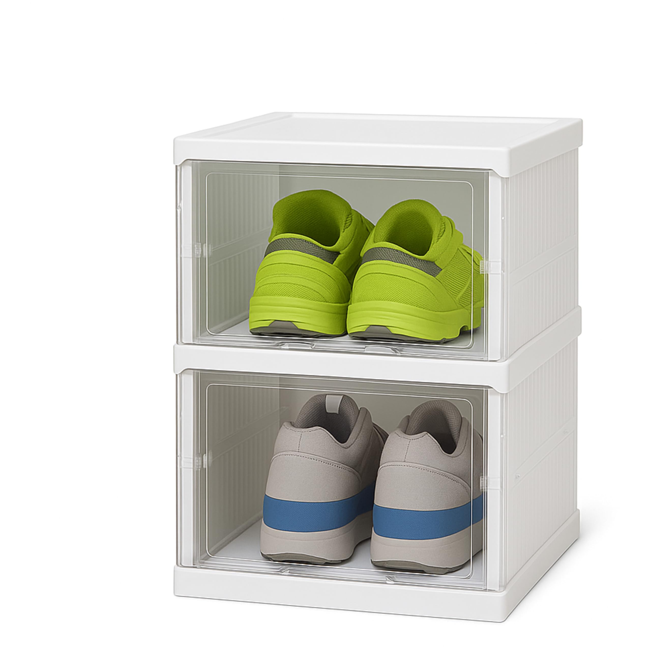 MASHUR FAB® Stackable Sneaker Storage Boxes with Clear Magnetic Door | Foldable Shoe Organizer for Sneakers, Heels & Boots | Space Saving Dustproof Shoe Cabinet (2 LAYER)-image-9