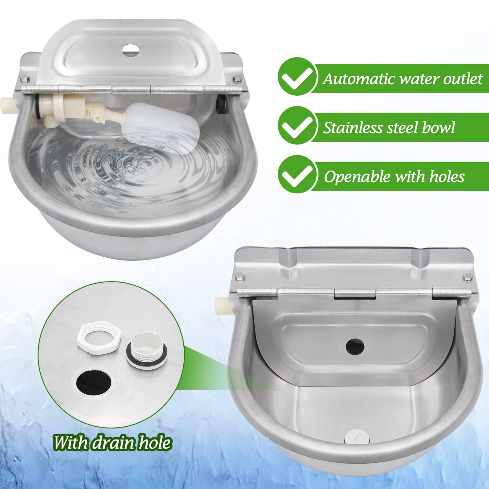 MOGOULUA Tränkebecken Automatisch – 304 Edelstahl, Kupfer Schwimmerventil ½″, Für Rinder, Pferde, Schafe, Hunde