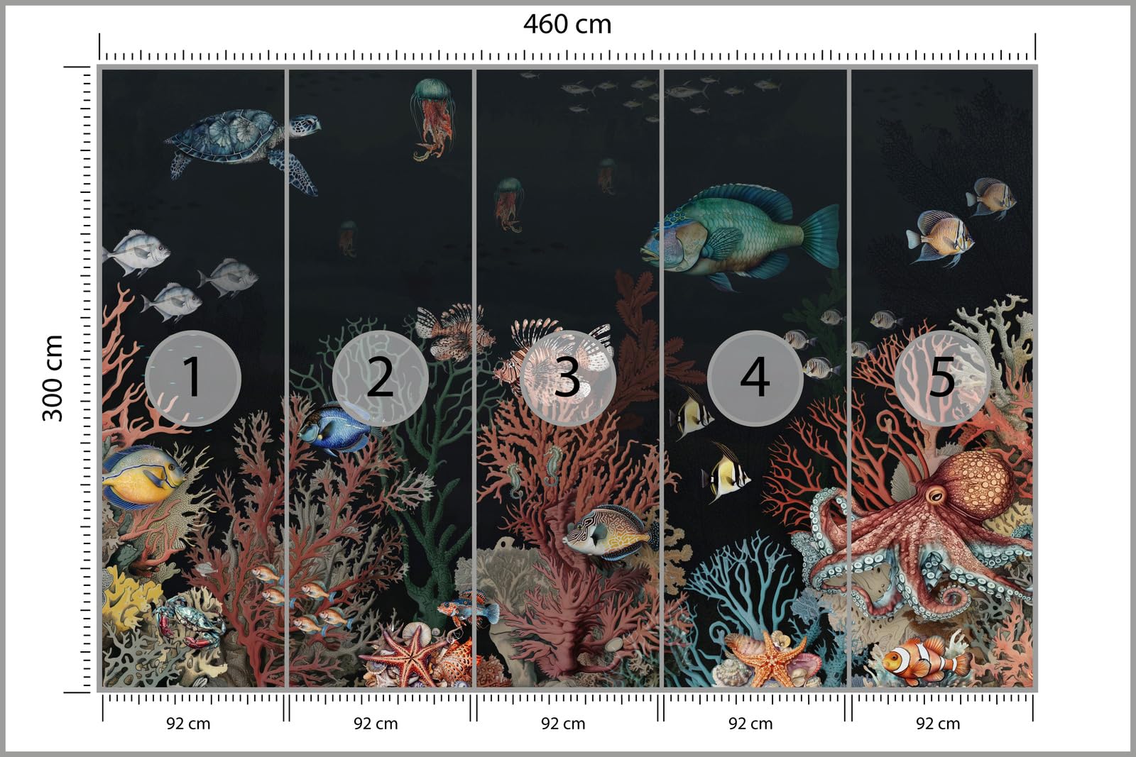 Muralo Papel Pintado en TNT 3D, Coloridos Mundo Submarino - 460x300 cm