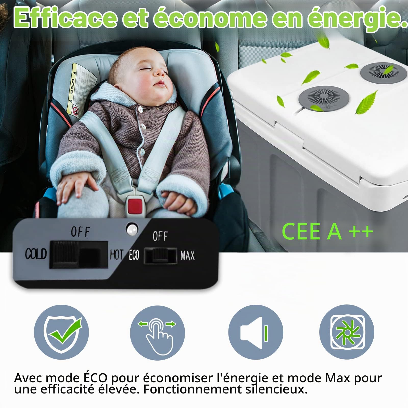 UISEBRT Glacière à roulettes 48 litres, mini réfrigérateur portable, 12 V, 220 V, glacière thermoélectrique avec fonction de refroidissement et de maintien au chaud, glacière électrique avec mode éco