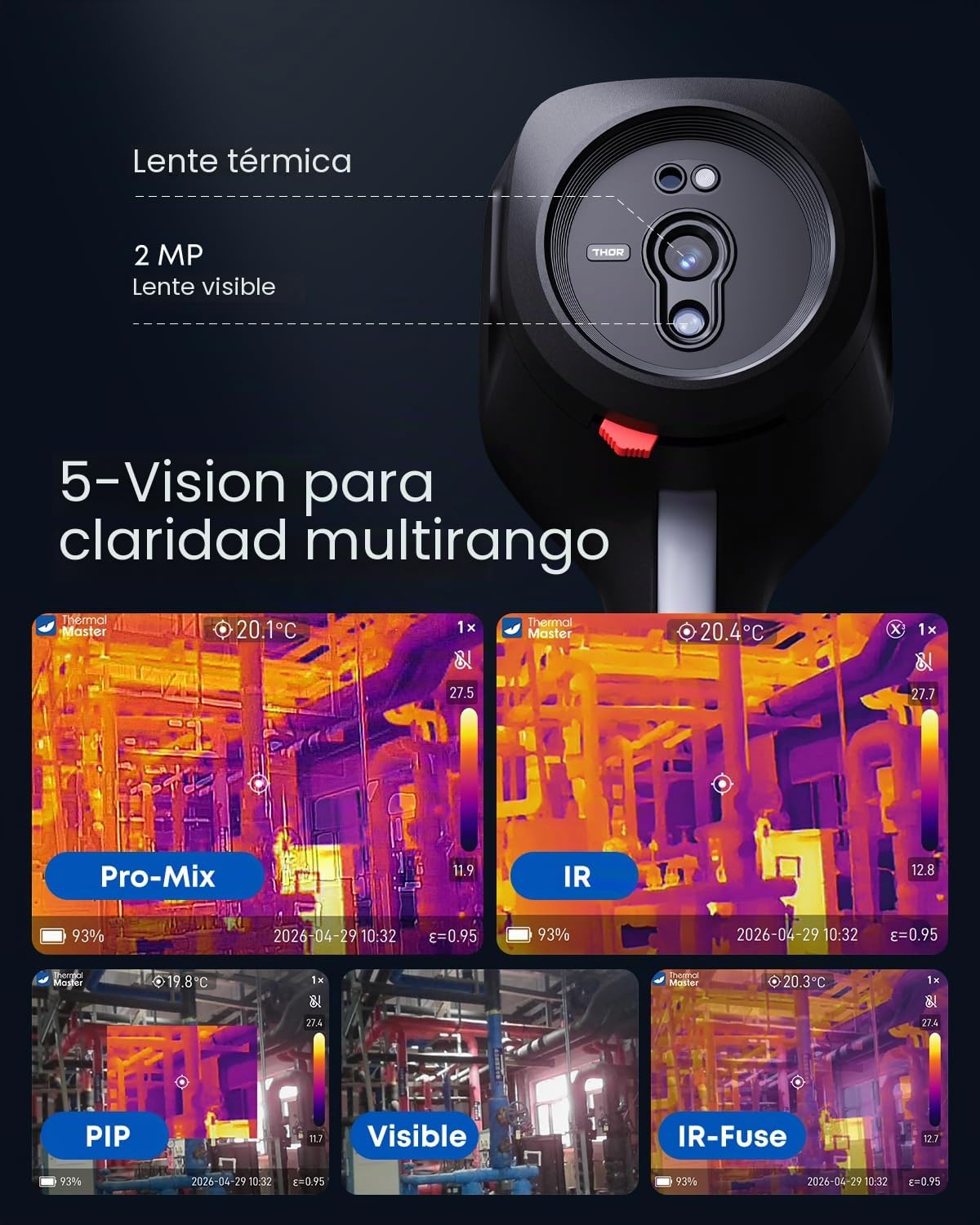 Thor 001 Cámara Térmica Profesional, Resolución X³ 512x384, Pantalla IPS 3,5", -20°C a 550°C, Lente Macro, WLAN, Análisis PC, IP54 para Electricidad y HVAC