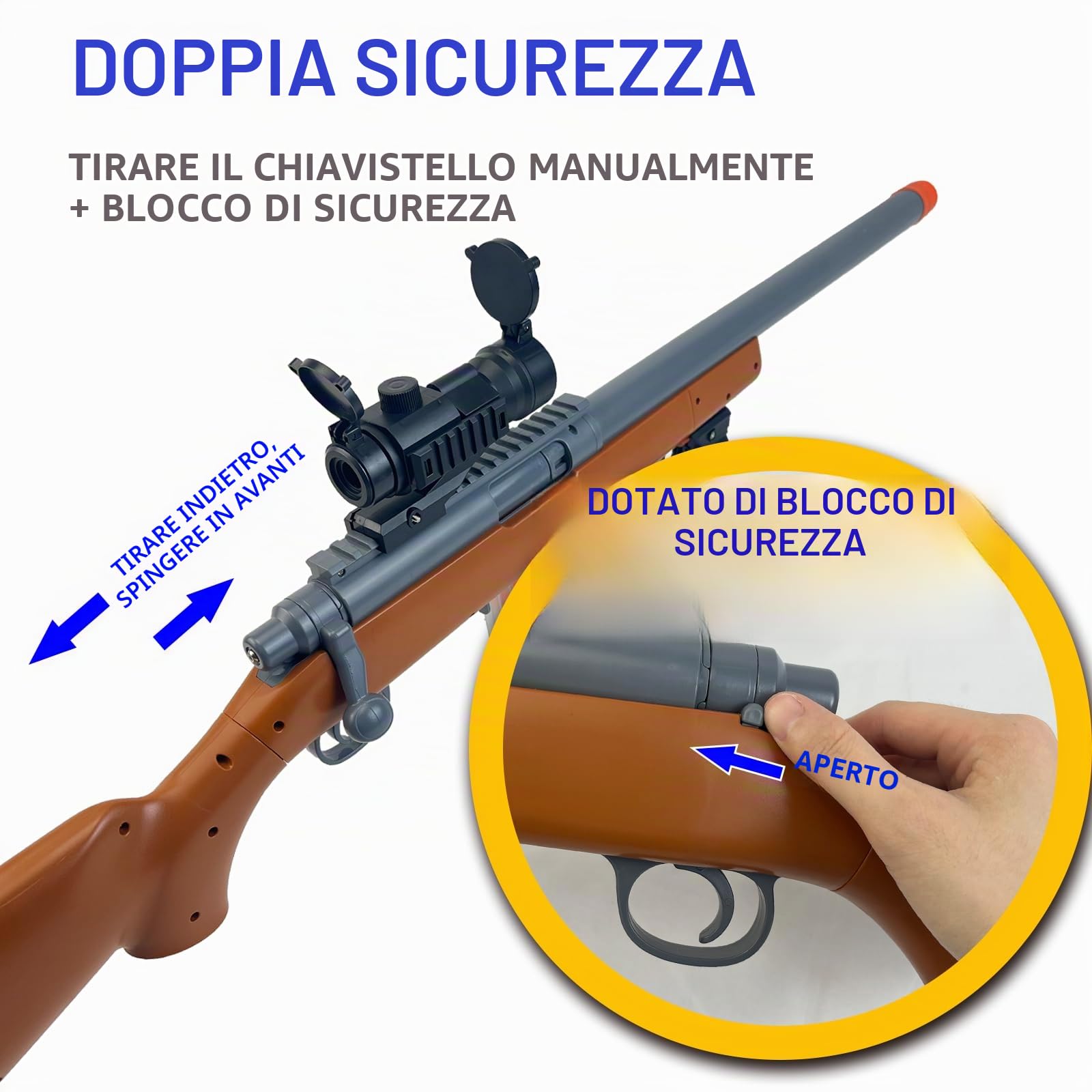 AGM MASTECH M24 Blaster in Schiuma, Eiezione del Guscio, Interruttore di Sicurezza, Stock Regolabile 106,2 cm, Mirino, 40 Dardi, 20 Gusci, 2 Caricatori, Equipaggiamento da Gioco Tattico per