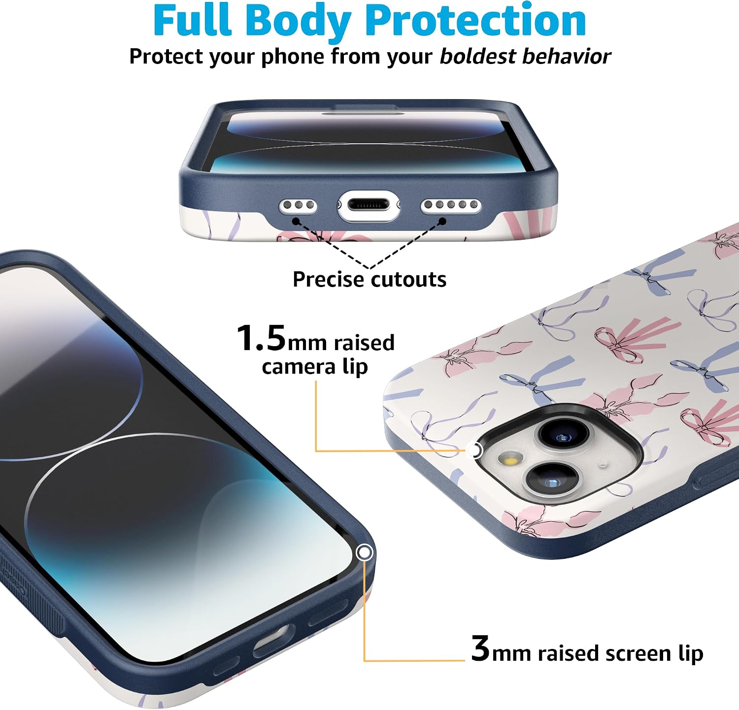Casely iPhone 15 Plus Case | Coquette Girlie | Pastel Bows | Bold Protective Design | Compatible with MagSafe