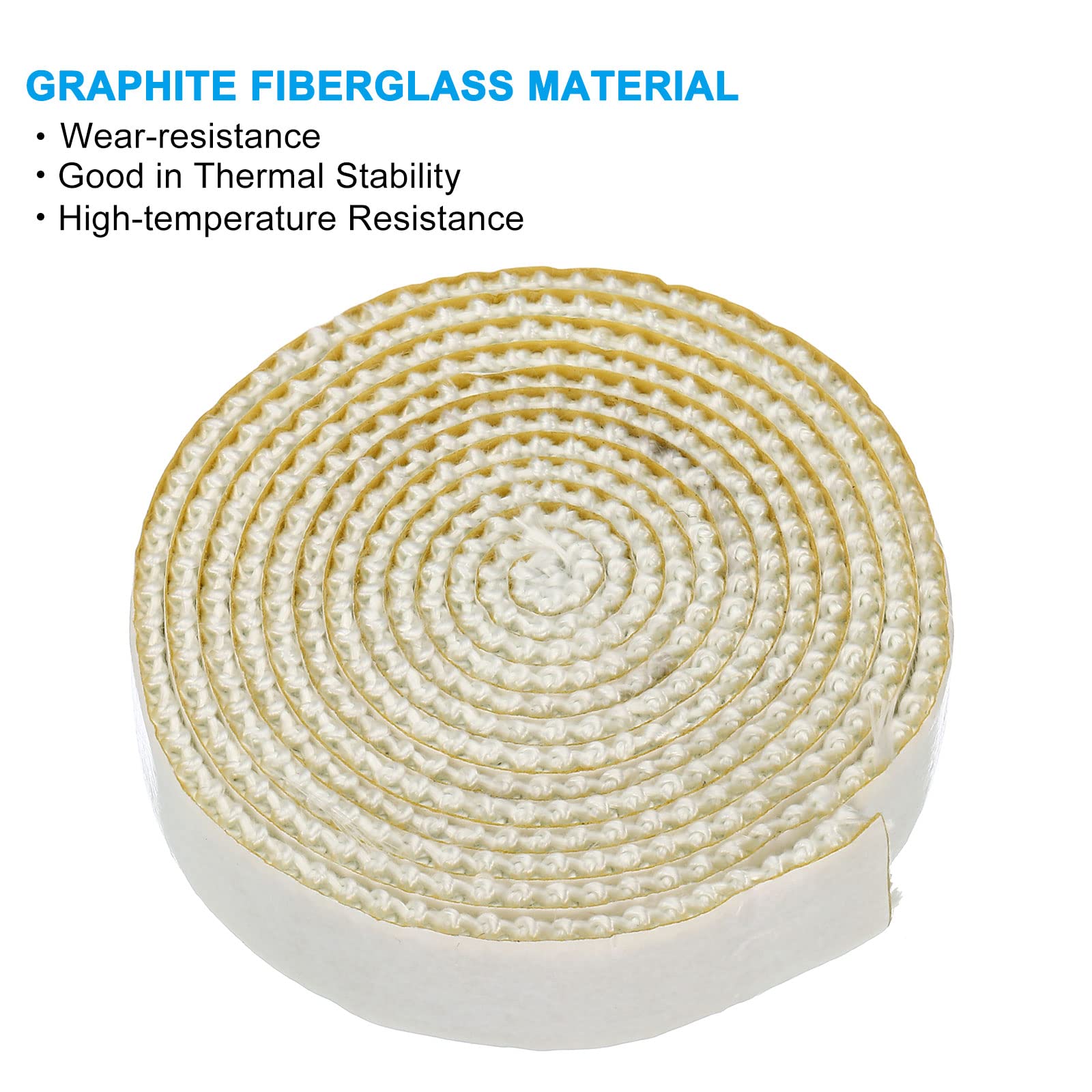 Sello de cuerda de fibra de vidrio, Junta autoadhesiva de estufa leña fibra vidrio for puertas chimenea, tamaños múltiples blancos, 550℃(3/4inx1/8inx73in)