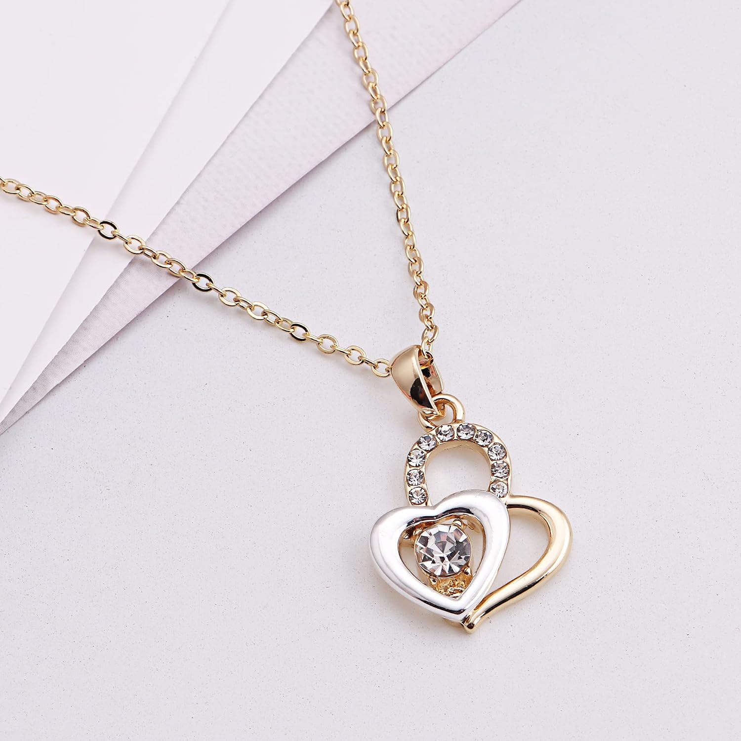 Love Heart Bridesmaid Jewelry Set for Women 1-4-6-8 Sets 18K Gold & Rose Gold & Silver Plated Pave Rhinestone With Crystal Necklace Earrings Bracelet Set Gift for Wedding/Engagement/Anniversary
