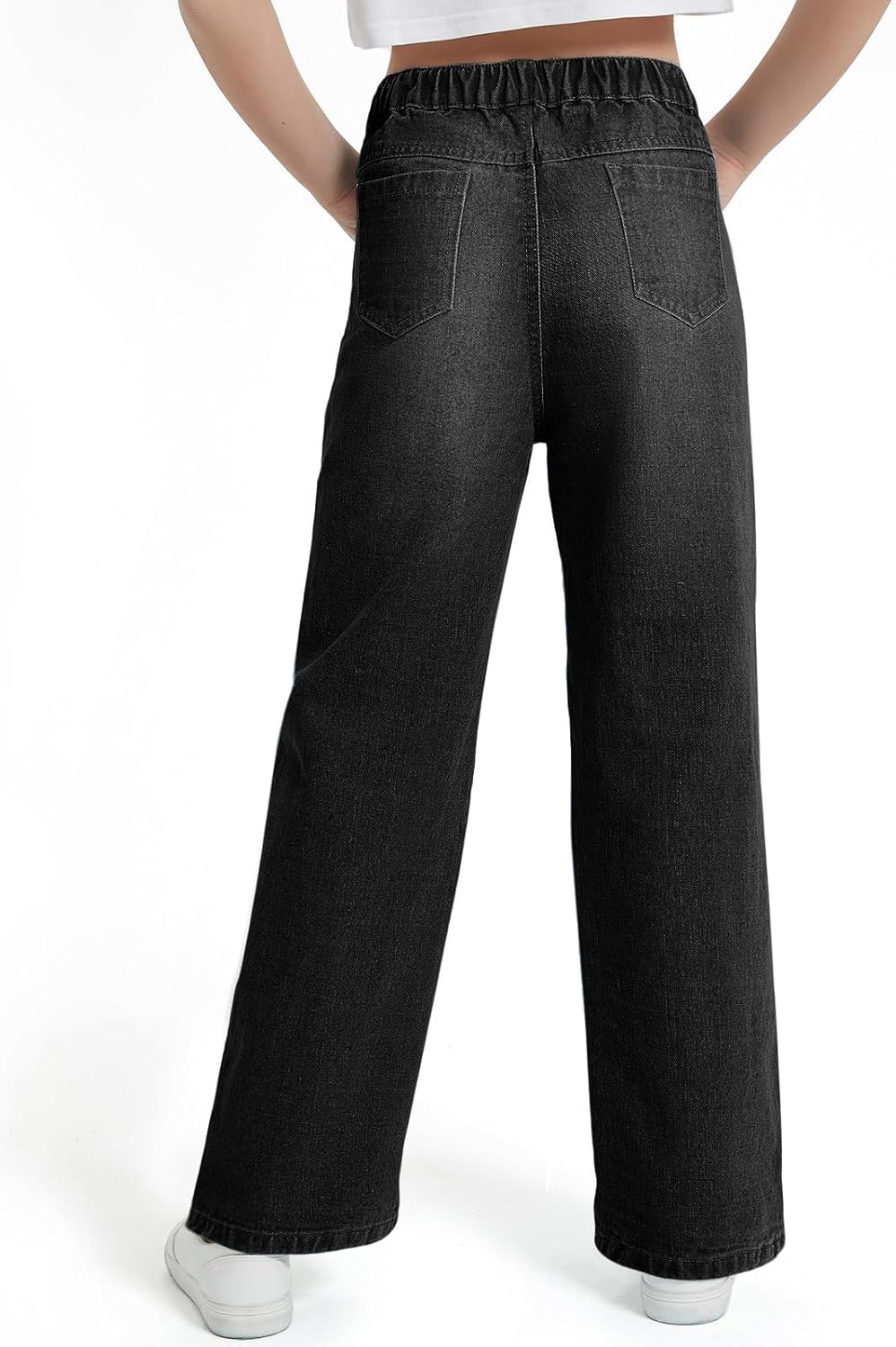 Haloumoning Girls Wide Leg Jeans Kids High Waisted Demin Pants Stretch Long Pants with Pockets 5-14 Years - Image 2