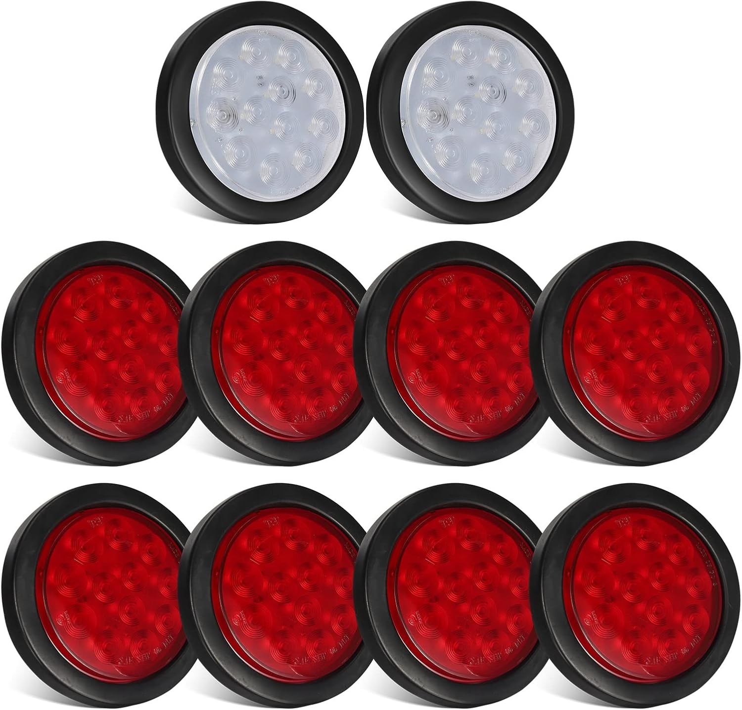 Partsam 10Pcs 4" Round Red White LED Trailer Tail Lights, 4