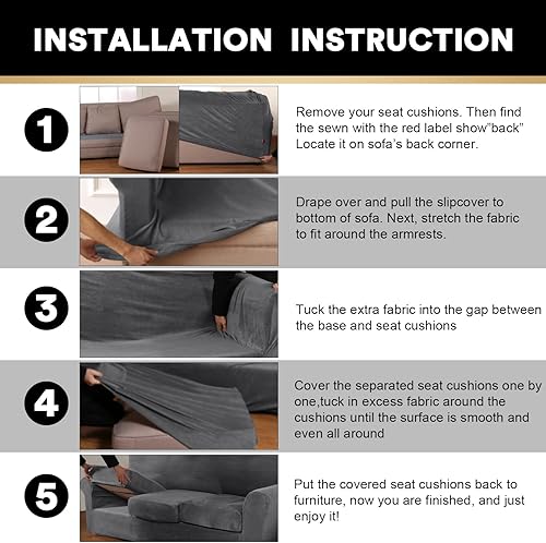 Miniatura 7 de PrinceDeco Funda de terciopelo para sofá de 2 plazas, fundas de sofá de 3 piezas para perros, fundas lavables para sofá biplaza de hasta 72