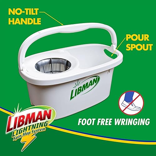 Miniatura 5 de Libman Sistema de trapeador Lightning Spin Plus 1 cabezal de recambio, trapeador y cubo con juego de escurridor, mopa de piso, mopa giratoria, mopa