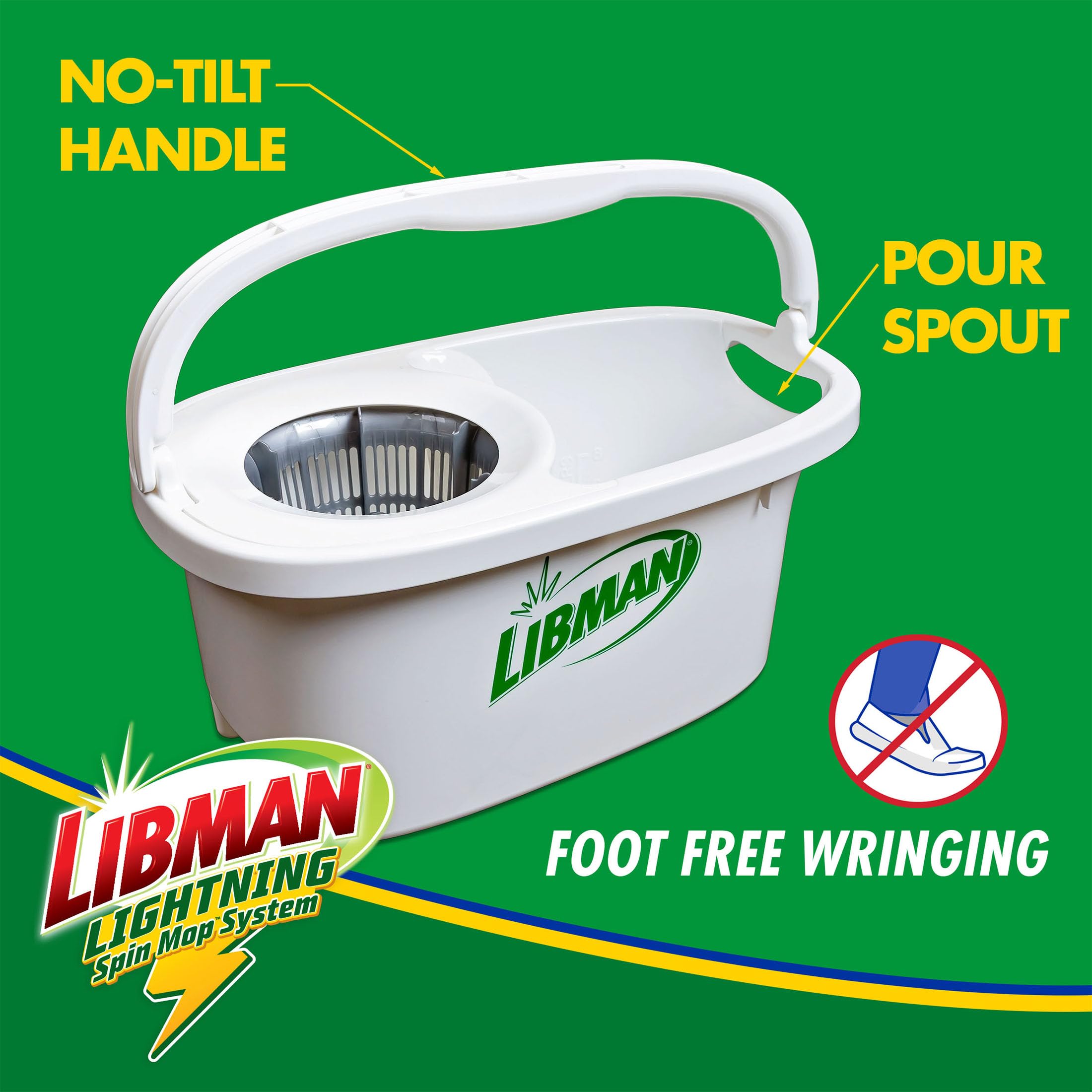 Libman Lightning Spin Mop System Plus 3 Refill Head | Mop and Bucket with Wringer Set | Floor Mop | Spin Mop | Libman Mop | Mops for Floor Cleaning | Hardwood Floor Mop | 4 Total Mop Heads Included