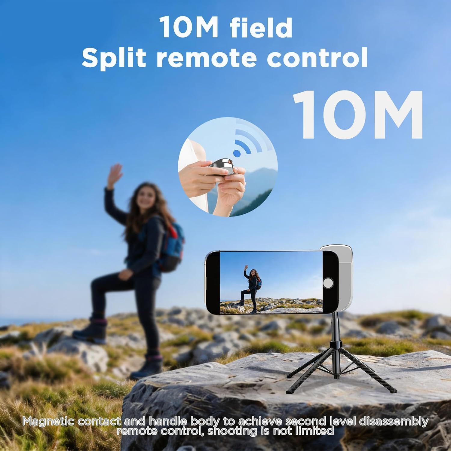 Supporto magnetico per telefono con controllo Bluetooth staccabile, maniglia per fotocamera smartphone per iPhone e Android con luce di riempimento selfie, otturatore ergonomico in stile DSLR per
