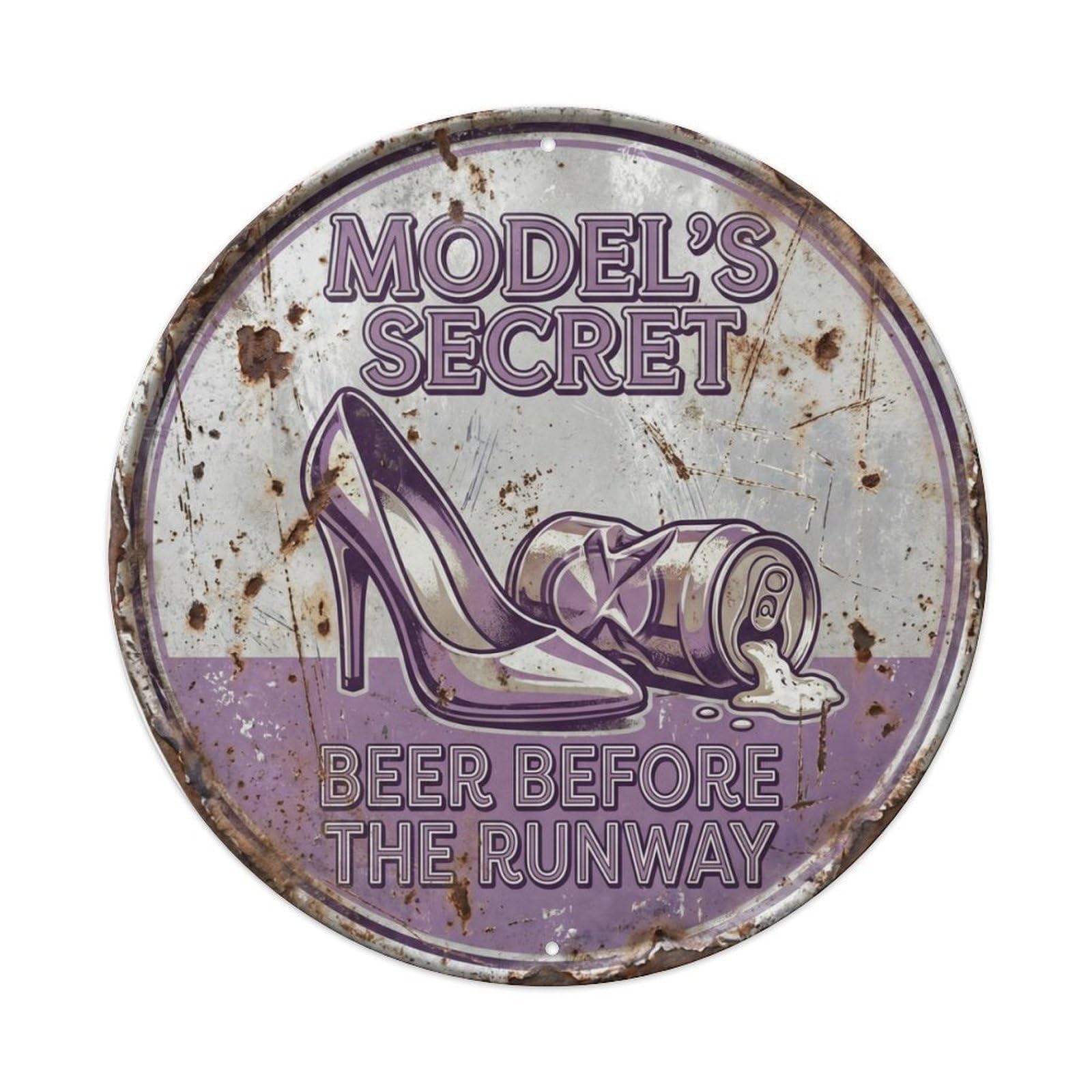 Retro Bar Model Runway Garage Beer Metal Tin Sign Plaque Wall Decor for Cafe, Club Bar, Office, Home Garden Round Metal Poster 8x8Inch