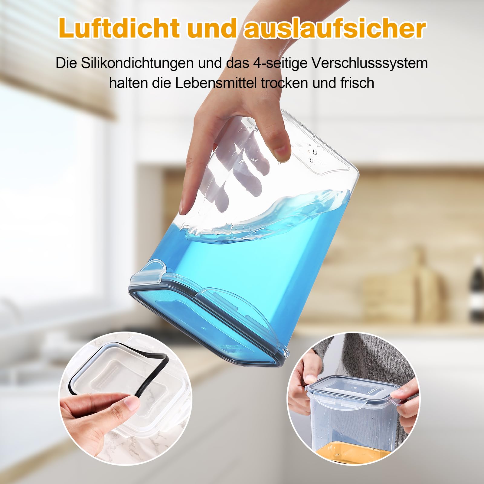 YASHE 16 Stück Vorratsdosen mit Deckel, Luftdicht Vorratsdosen Set, Kunststoff BPA-freie, Frischhaltedosen mit Deckel für trockene Lebensmittel, Müsli, Mehl und Zucker