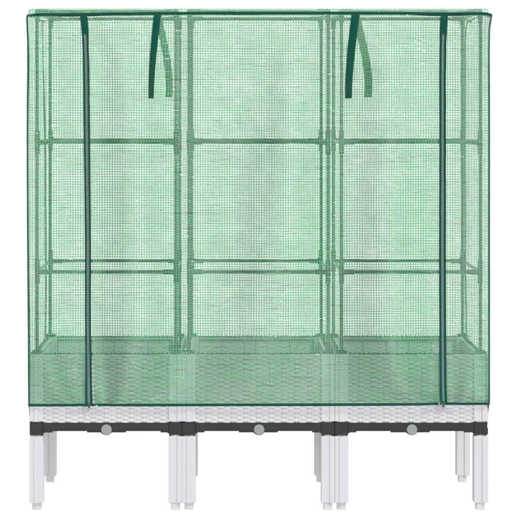 Bancal alto con accesorio para invernadero, 120 x 40 x 140 cm, aspecto de ratán blanco, PP+hierro, Urban Gardening, balcón, jardín