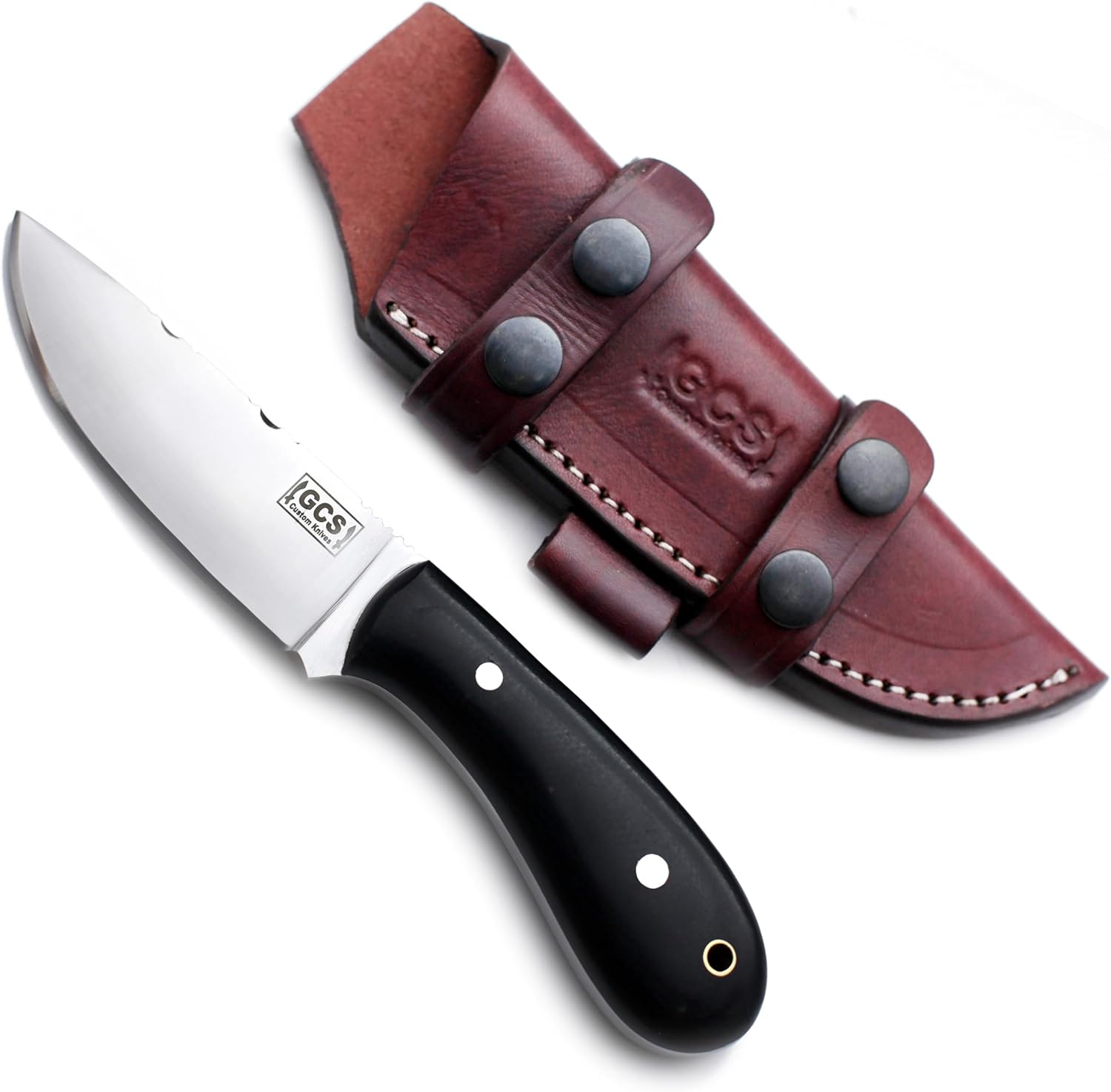 GCS Handmade Skinning and Tactical Knife with Full Tang Black Micarta Handle, Leather Sheath, Right Hand Cross Draw & Right Hand Vertical Carry-GCS 262