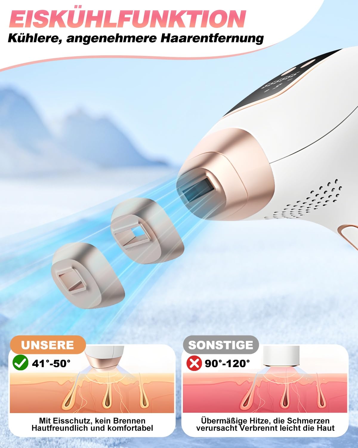 IPL Geräte Haarentfernung Laser mit Eisfunktion, 999,999 Lichtimpulse, 9 Energiestufen, HR/SC/RA, für Gesicht/Körper