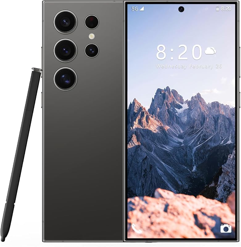 2026 Nuevo celular Pho, Android 15 Pho, NFC, 120Hz, 24GB+128+256GB TF Octa Core, 7.3''HD Android, 5000mAh Dual SIM Desbloqueado, Smartphone 5G, Trasera 16MP + 8MP, Huella Digital/FaceID, Negro