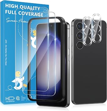 JZG 2 Pack Tempered Glass Screen Protectors for Samsung Galaxy S23 with 2 Pack Camera Lens Protectors, Ultrasonic Fingerprint Compatible, Bubble-Free, Scratch Resistant