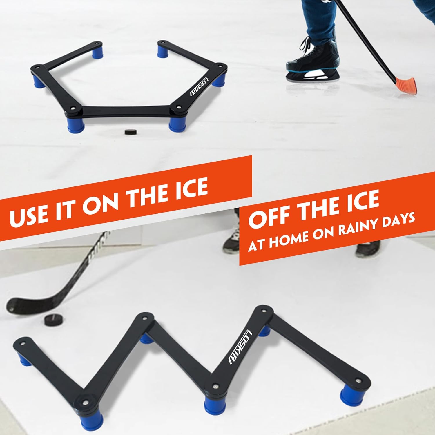 LOSKIA Hockey Training Equipment, Adjustable 5-Section/7-Section Hockey Stick Handling Trainer for Puck Control and Stick Speed, Durable and Portable Hockey Training Aids 5-Section Black Blue