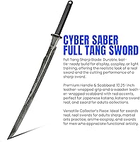 Vista 3 de SZCO Espada de sable cibernético de 35.25 pulgadas, hoja de acero al manganeso de espiga completa, mango envuelto en cuero y vaina de madera