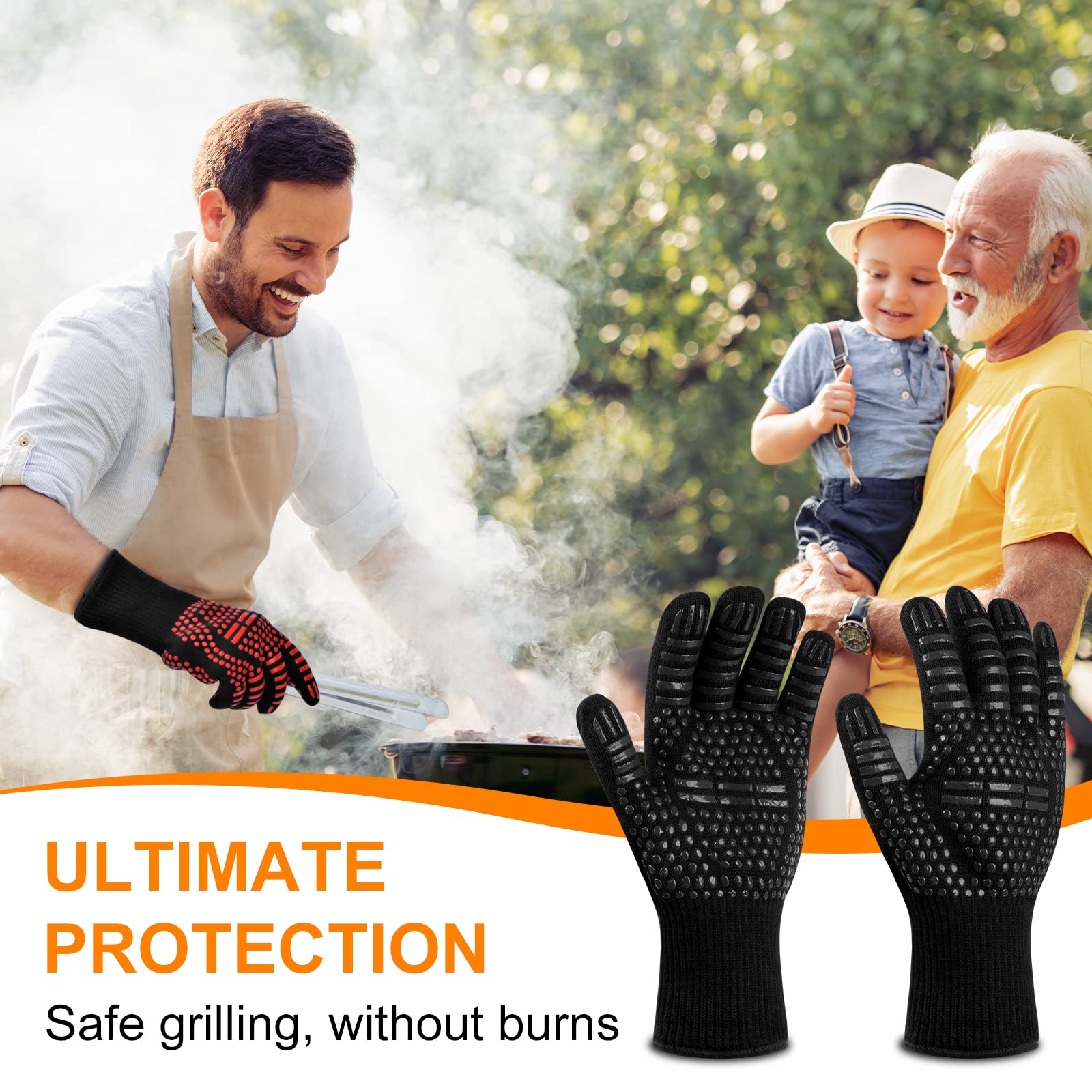 Flintronic Guanti da Guanto Barbecue, Resistenti al Calore fino a 800°C, Accessori BBQ per Griglia (1 Paio)