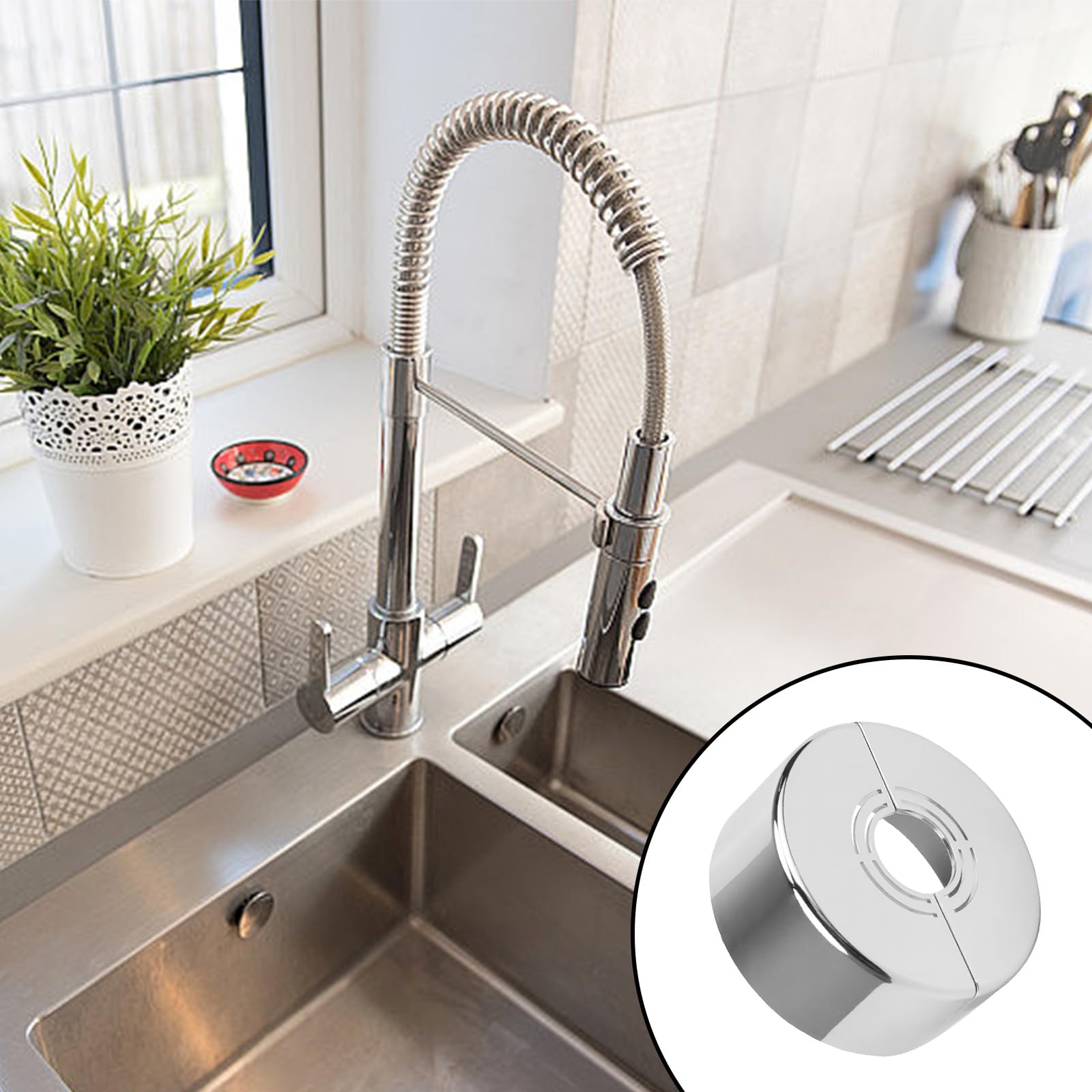0XBIT 3 Piezas Embellecedor Grifos 3 Tamaños en 1, 70 mm Embellecedor Grifo Ducha Plateada, Embellecedor Radiador Extraíble, Tamaño de Orificio Ajustable, para Grifos, Radiadores