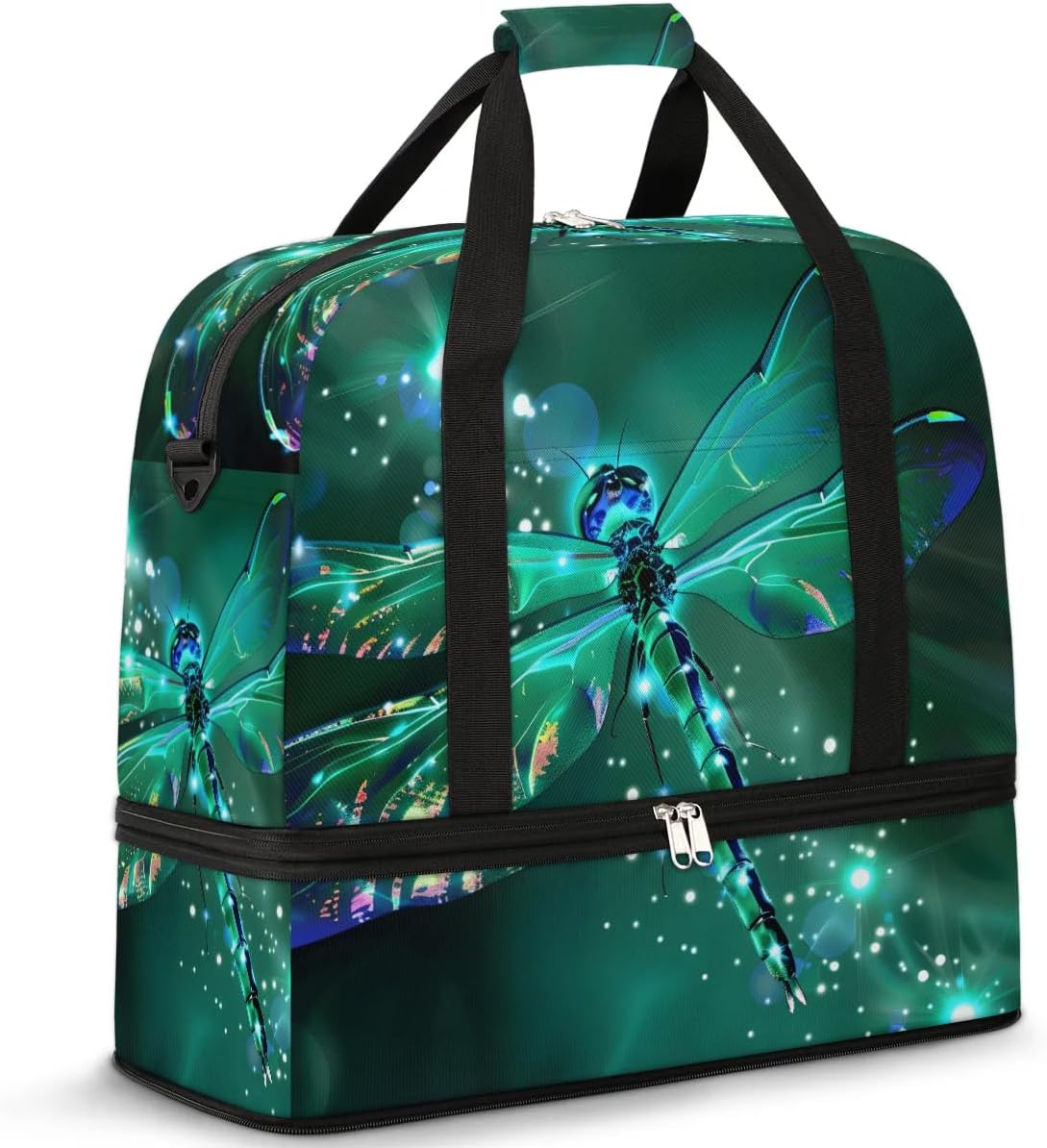 cfpolar Woman Travel Duffel Bag Dragonfly Foldable Tote Carry On Luggage Sports Gym Bag With Shoe Compartment Overnight Weekend Yoga Workout Bag Training Handbag