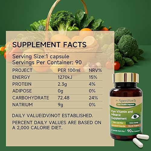 Miniatura 6 de Suplemento de vitaminas y minerales para los ojos, apoyo para la visión, 90 cápsulas con luteína y zeaxantina, vitamina C E, zinc cobre, suplementos