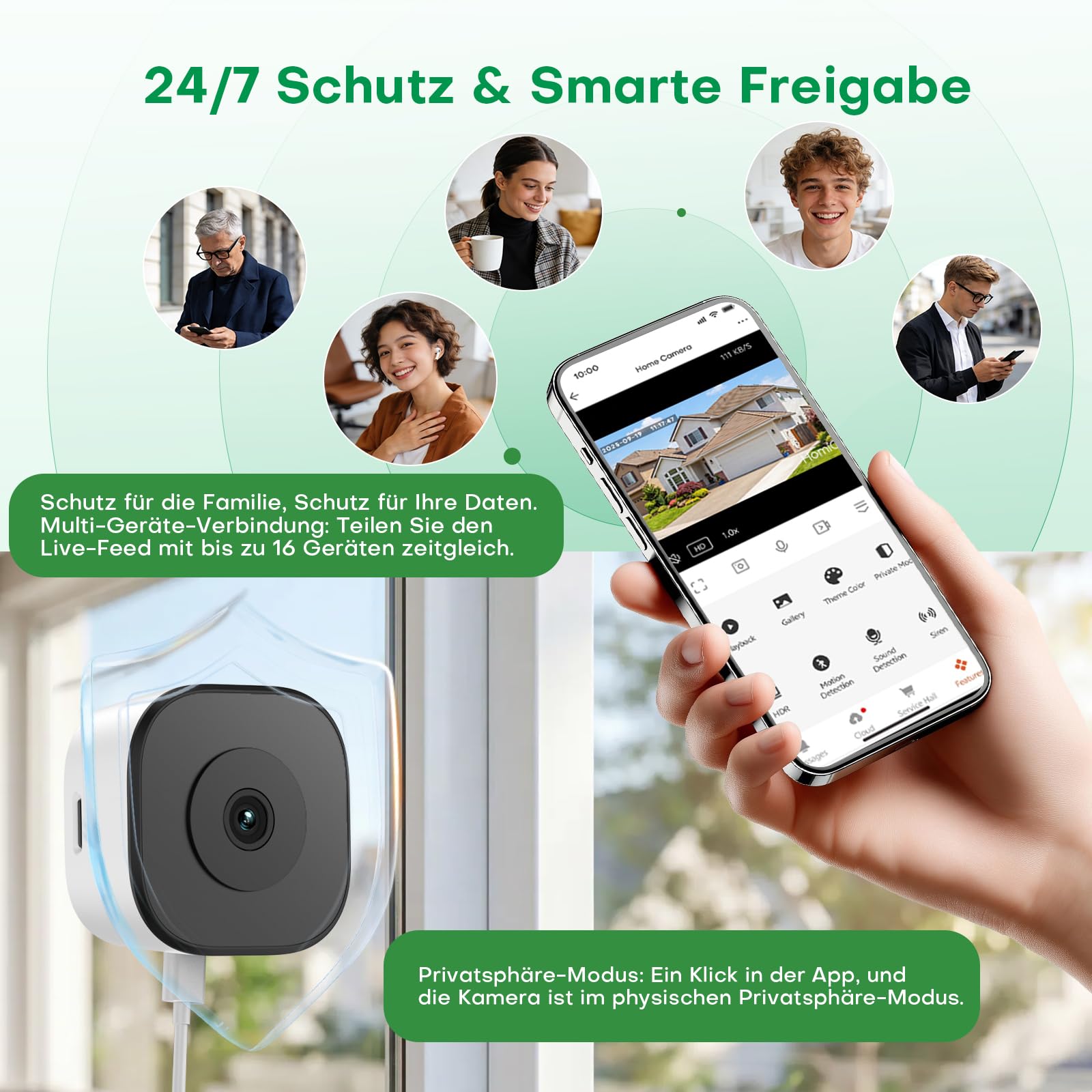 3MP 2K Überwachungskamera Innen mit Nachtsicht für die Fenstermontage