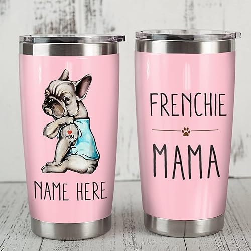 Miniatura 1 de Cups Vaso personalizado para perro, mamá francés, bulldog francés, razas de perro, mamá, lindo, amante de las mascotas, cachorro, tatuajes, nombre