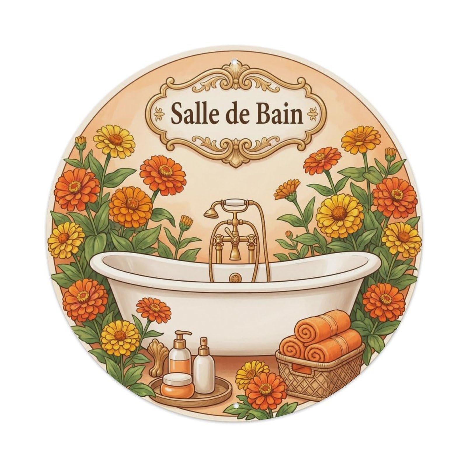 Salle Bain Zinnia Floral Metal Tin Sign