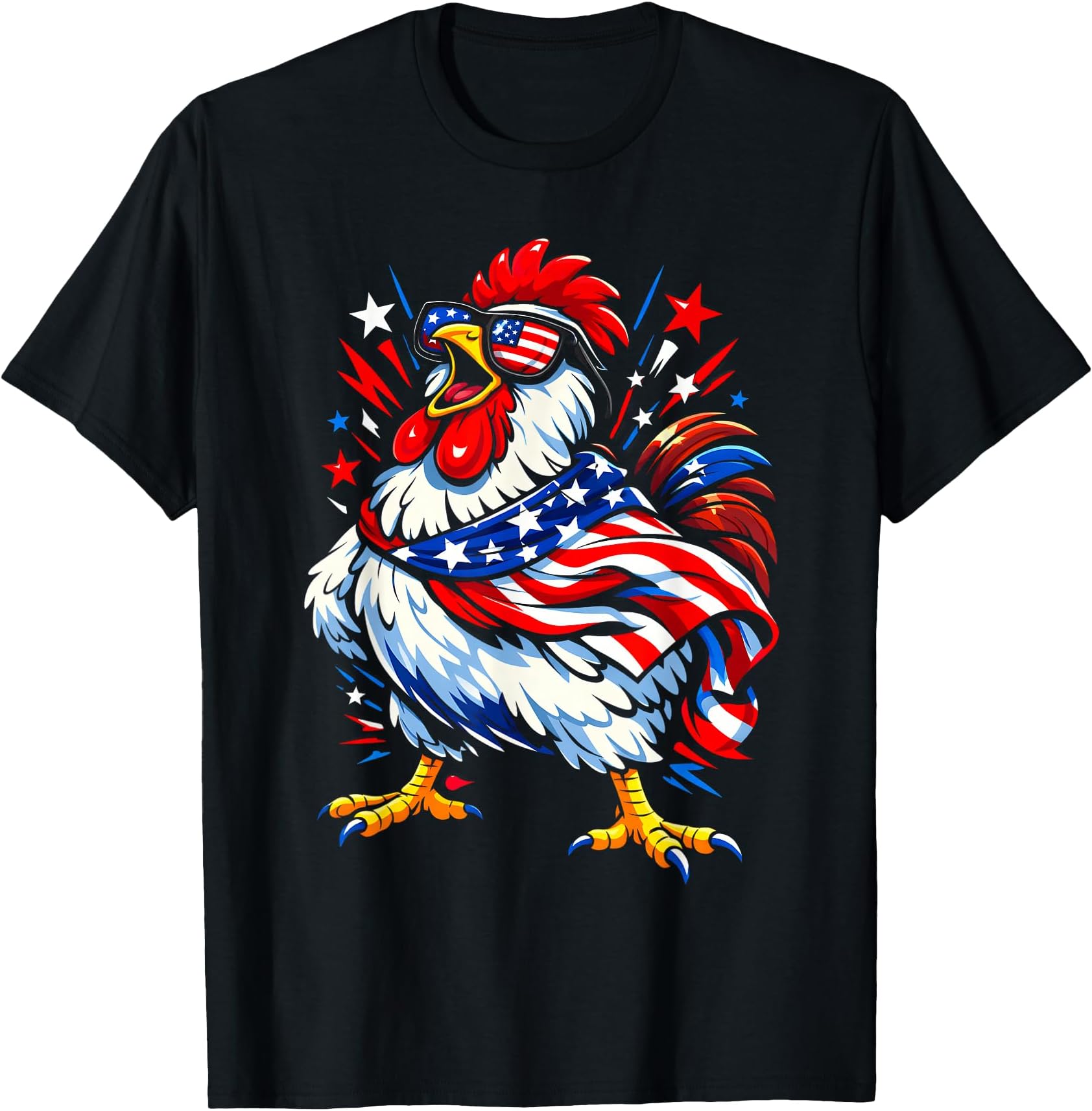Funny Patriotic 4th of July Chicken Americana USA Flag T-Shirt