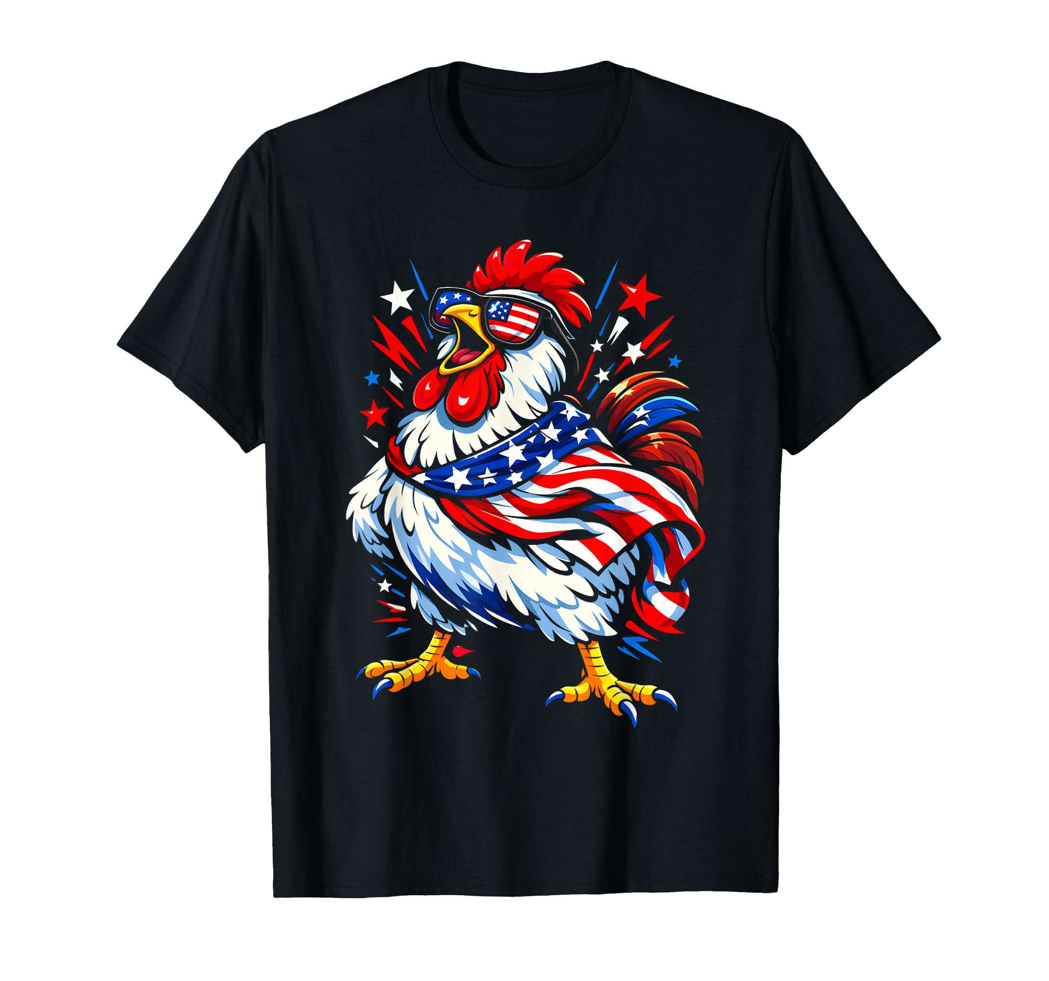Funny Patriotic 4th of July Chicken Americana USA Flag T-Shirt