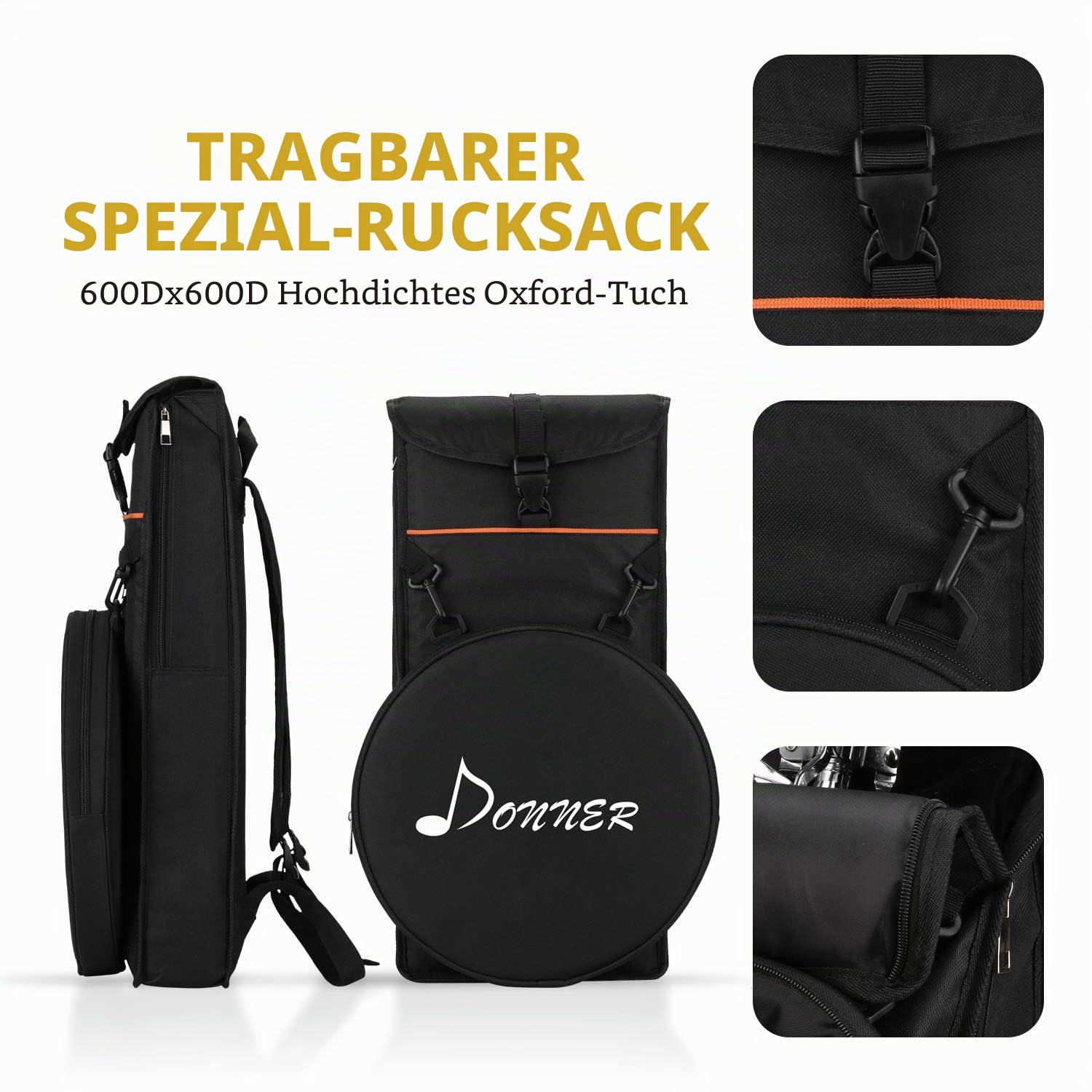 Donner Drum Practice Pad mit Snare Drum Ständer Kit, 3 Paar Drumsticks mit Tasche, Drum Gele
