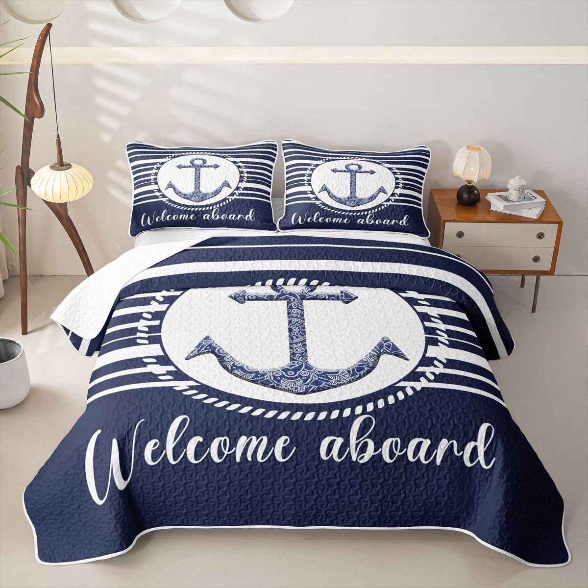 Feelyou Nautical Anchor Quilt Queen Size for Kids