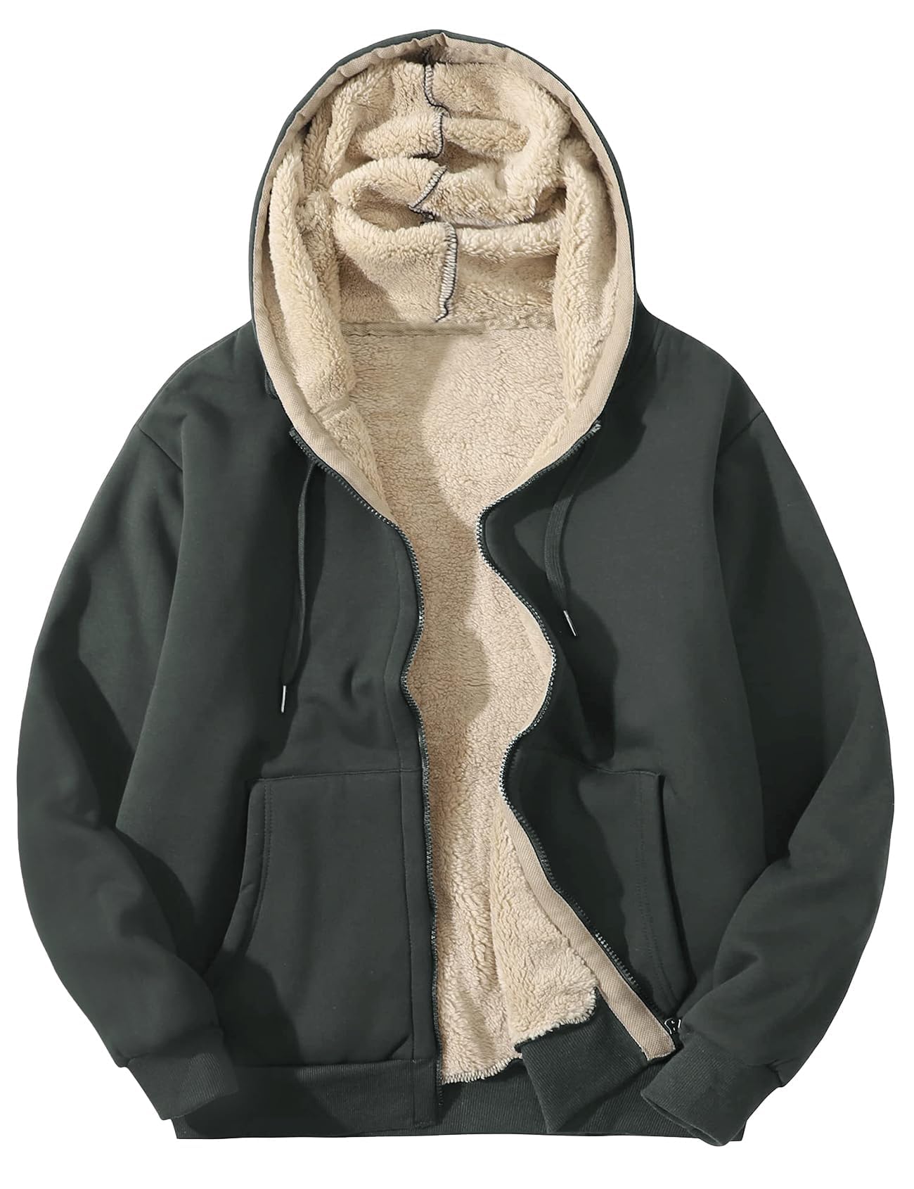 Flygo Mens Sherpa Hoodie Jacket Warm Fleece Lined Zip Up Sweatshirts
