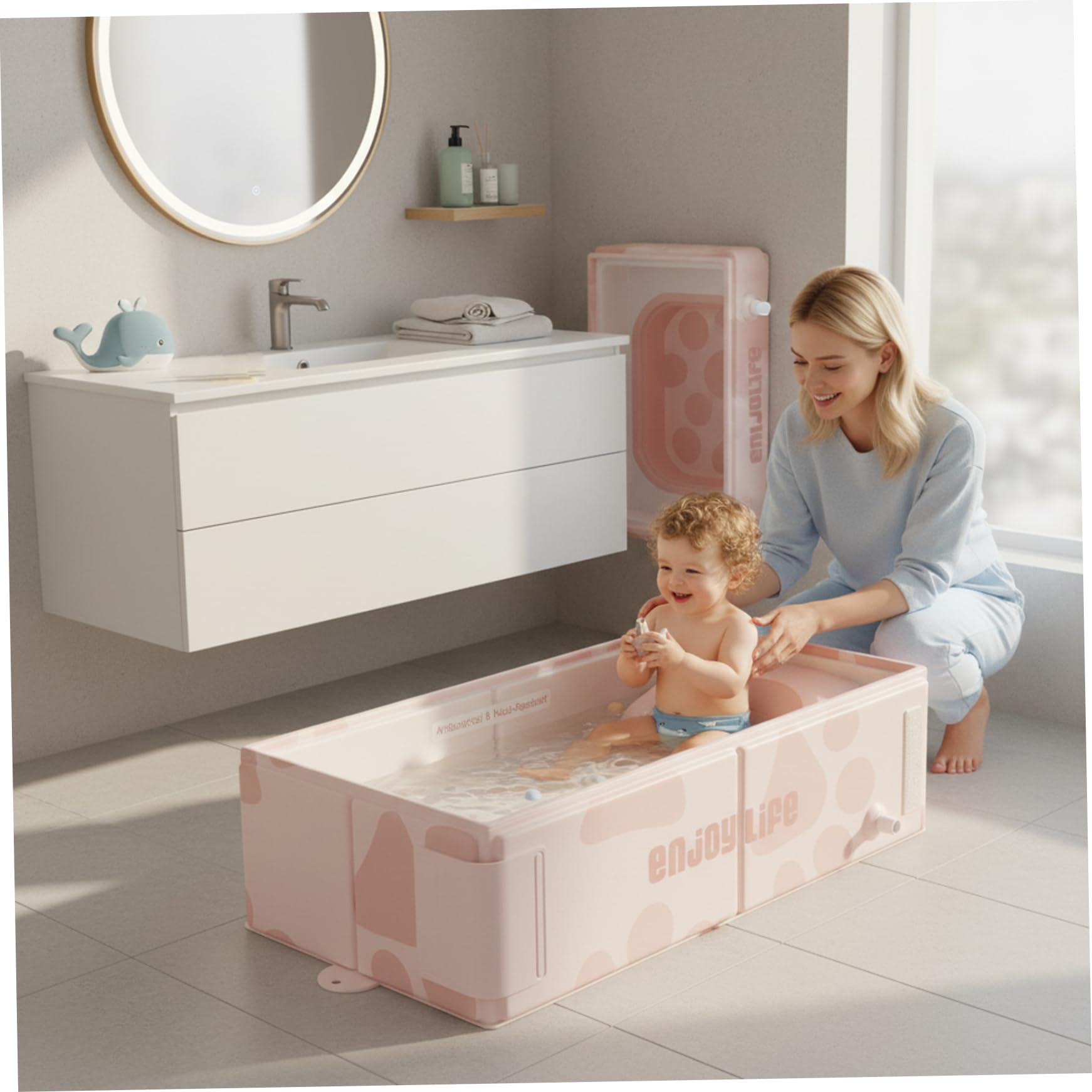 Vaschetta da bagno pieghevole per neonati, vasca da bagno pieghevole per neonati con supporto ergonomico per e bambini piccoli, vasca da portatile salvaspazio, Style-3, Baby