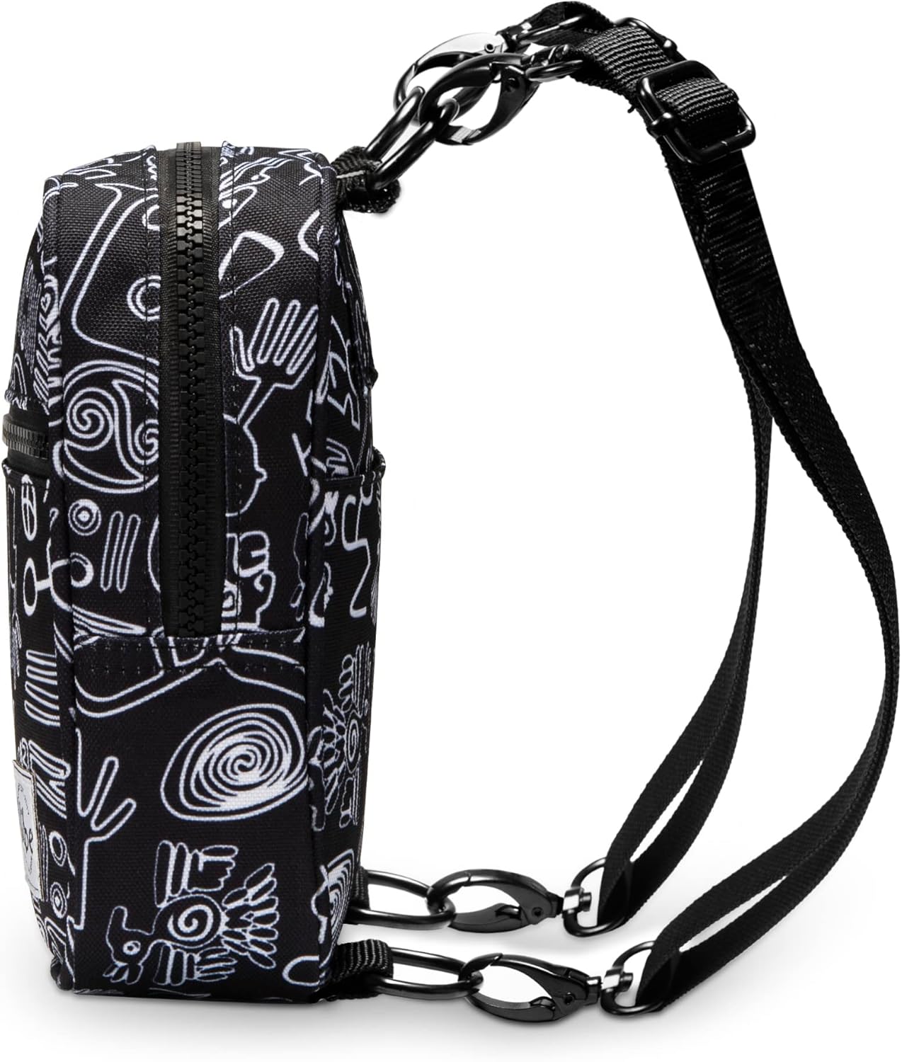 Vibe Festival Gear Small Crossbody Sling Bag for Women Men 5in1 Multi-Use from (rPET) Recycled Polyester Belt Bag Cross Body Backpack Fanny Pack Purse - Black & White Tribal - Image 6