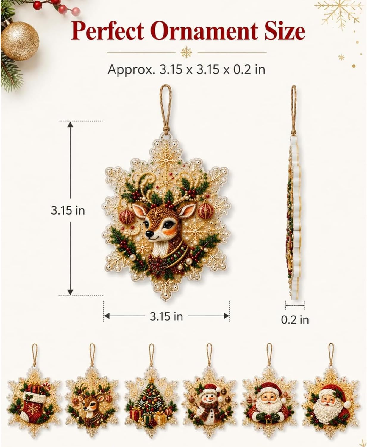 6PCS Christmas Ornaments DIY Pearl Diamond Art Kits for Adults