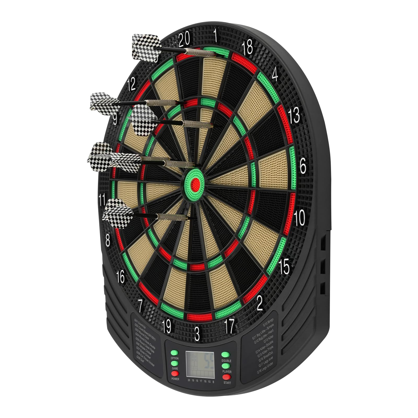Target elettronico freccette con 6 freccette | 18 Modalità di Gioco, Display LCD, Conteggio Automatico, Annuncio Vocale, 1-8 Giocatori, Per Case, Bar, Ufficio