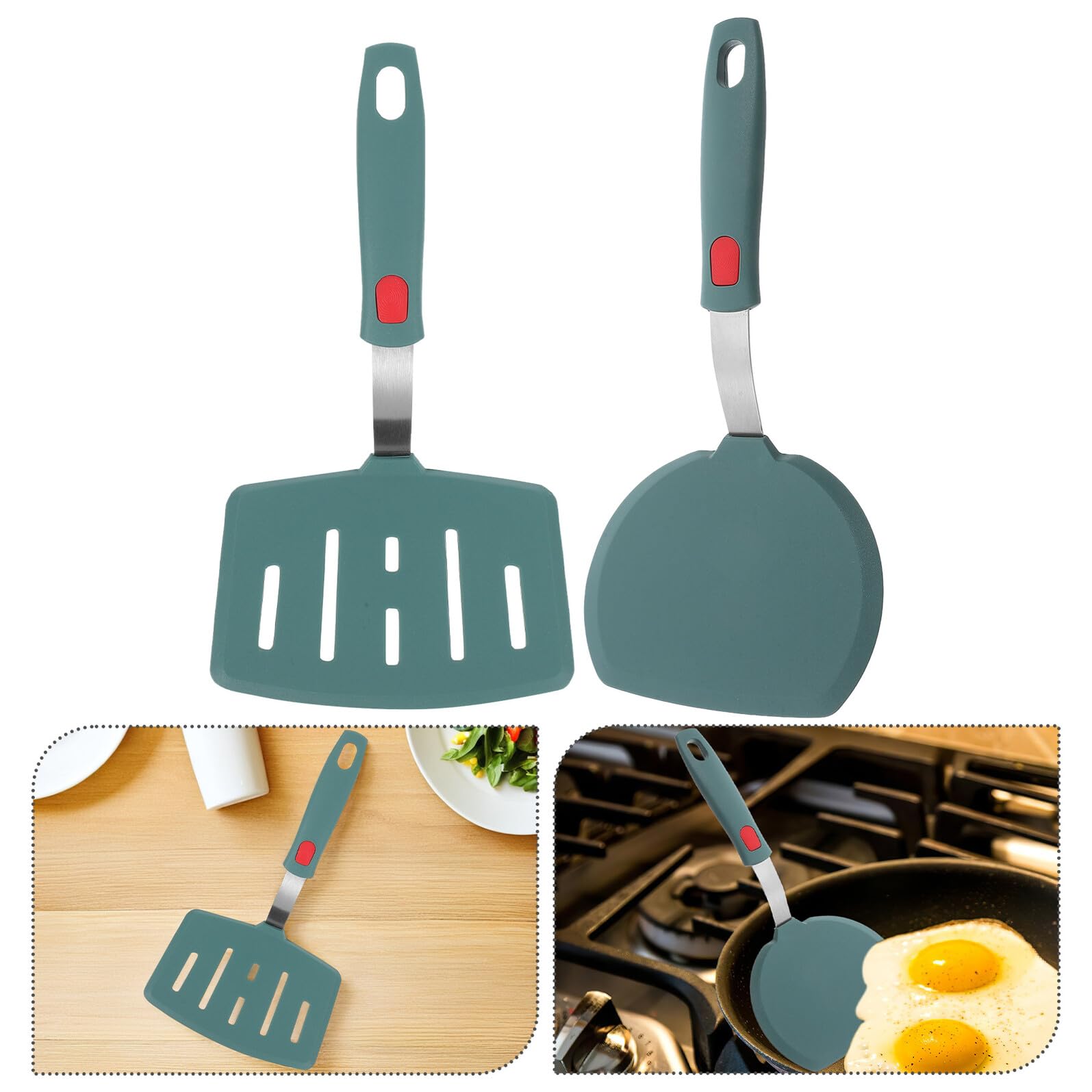 Silikonspatel mit Schlitzen, 2 Stück, Breites Design, Edelstahl