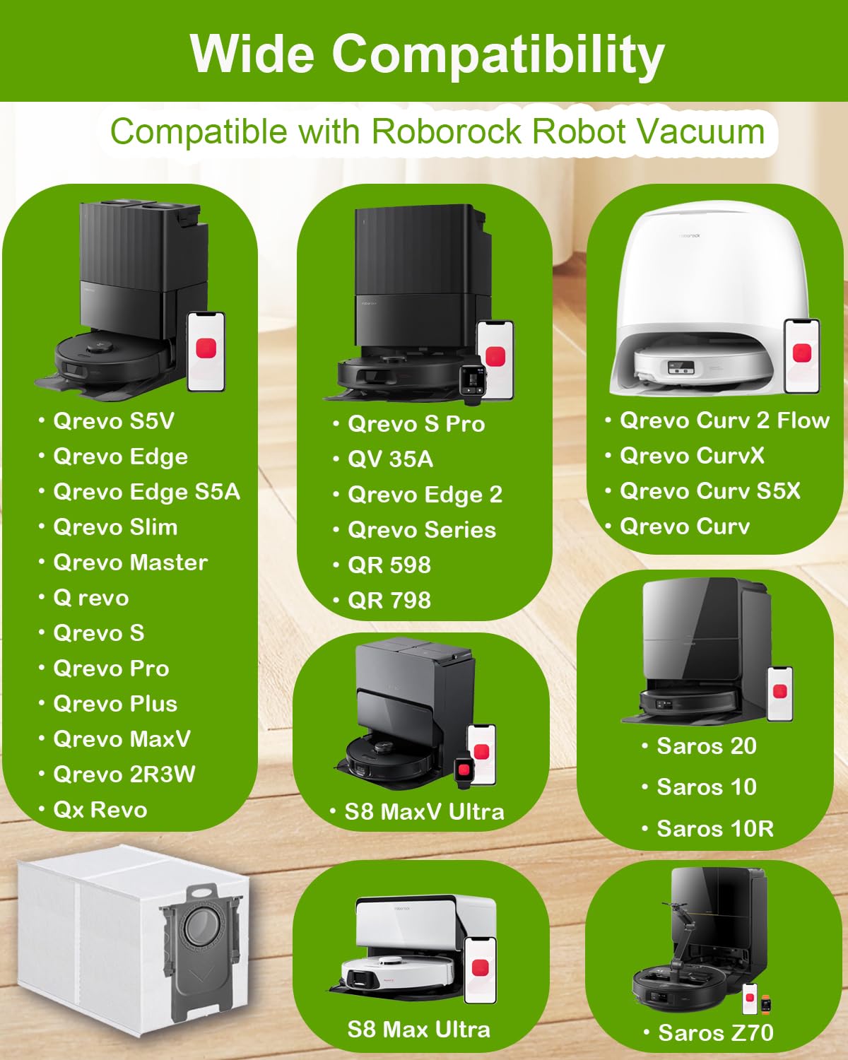 Paquete de 14 bolsas de polvo para robot Roborock Saros 10/10R, Q Revo, Qrevo S/Slim, S8 MaxV Ultra, S8 Max Ultra, Qrevo MaxV/Pro/Curv/Curv S5X/Edge/Edge S5A, gran capacidad de 2.7 L