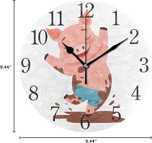 Miniatura 7 de SUABO Reloj de pared con números arábigos, diseño de cerdo saltando una piscina sucia, reloj de pared redondo para sala de estar, baño, decoración