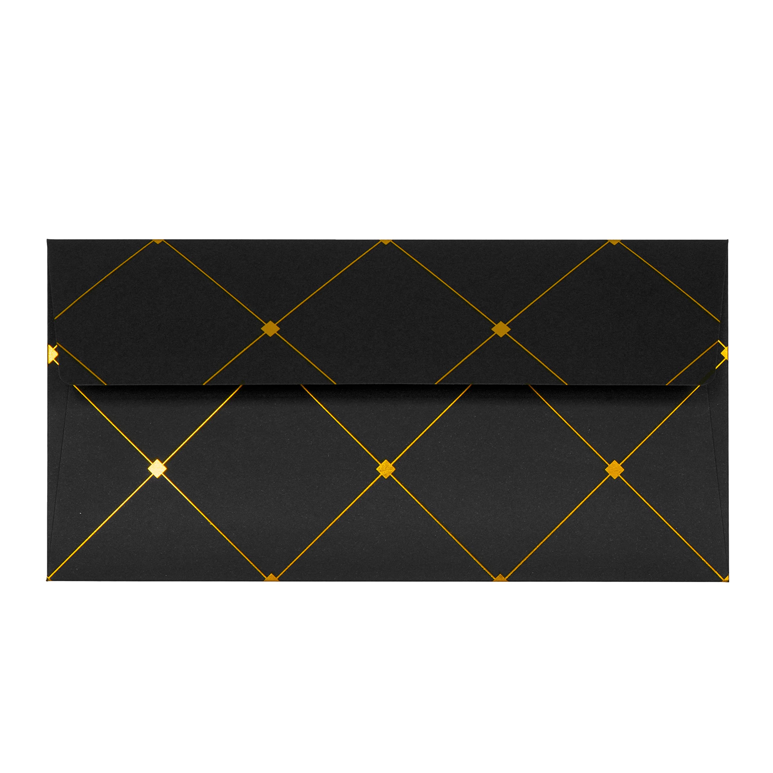 10 Zwarte Enveloppen Met Goud Metallic Voering – DIN Lang (110×220 Mm) Voor Uitnodigingen & Kaarten